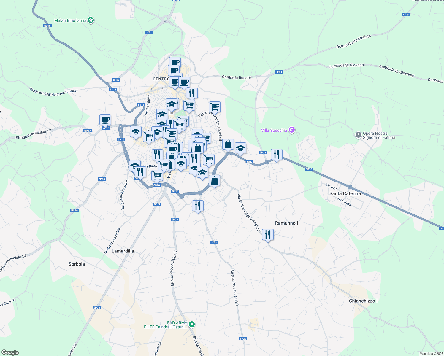 map of restaurants, bars, coffee shops, grocery stores, and more near 7 Via Professor Domenico Silletti in Ostuni