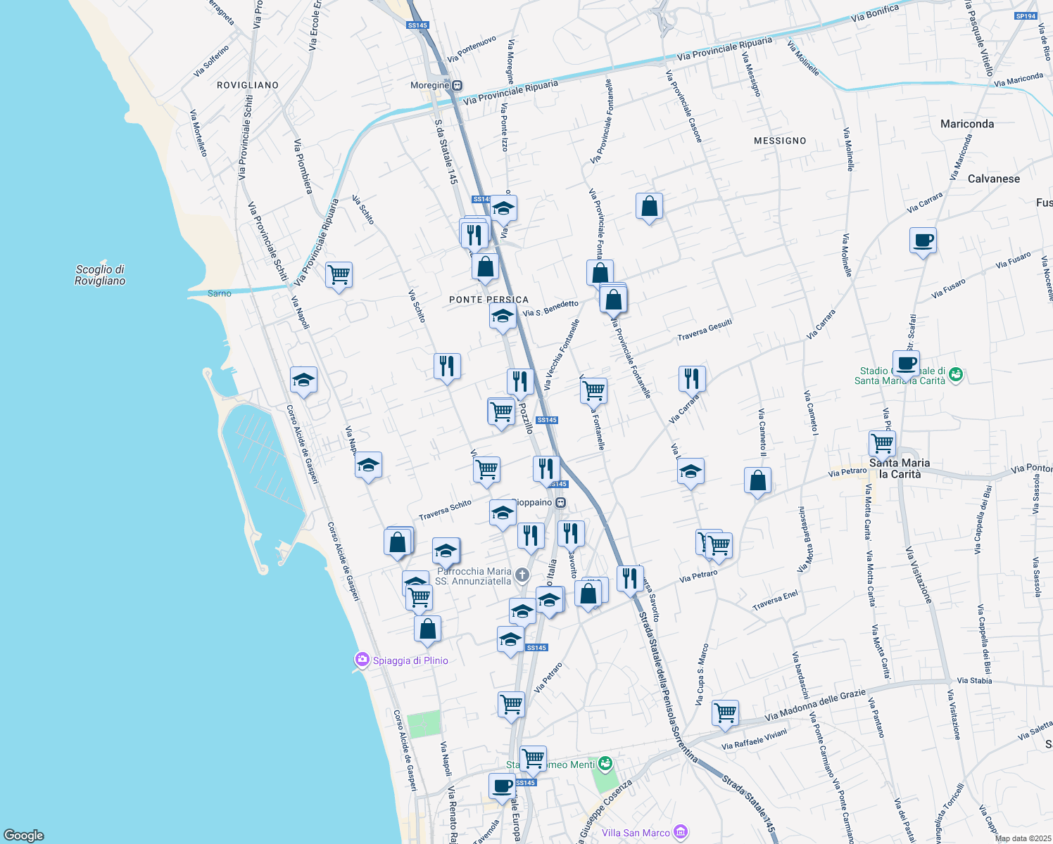 map of restaurants, bars, coffee shops, grocery stores, and more near 359 Via Pioppaino in Castellammare di Stabia