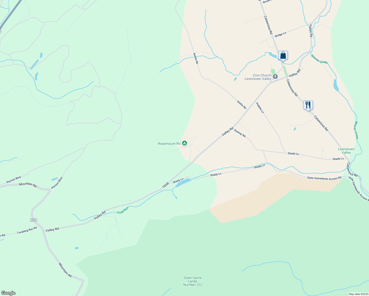 map of restaurants, bars, coffee shops, grocery stores, and more near 285 Valley Road in Tamaqua