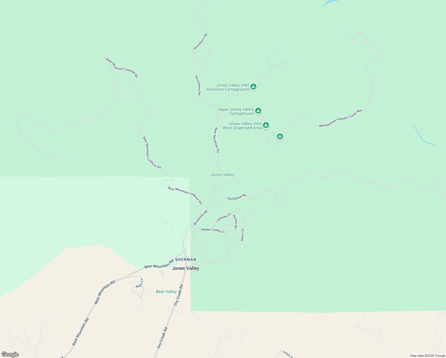 map of restaurants, bars, coffee shops, grocery stores, and more near 14961-14971 Bear Mountain Road in Redding