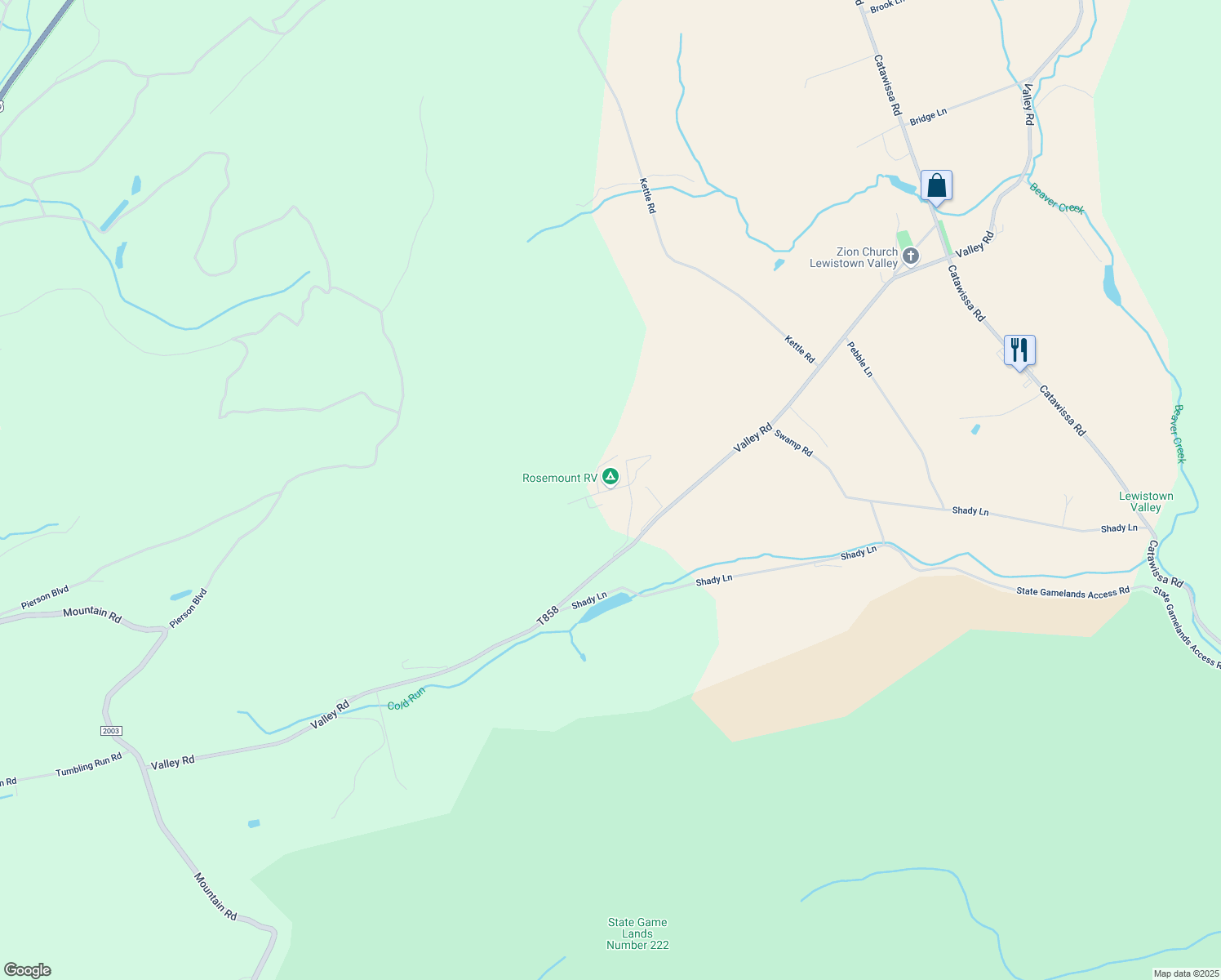 map of restaurants, bars, coffee shops, grocery stores, and more near 285 Valley Road in Tamaqua