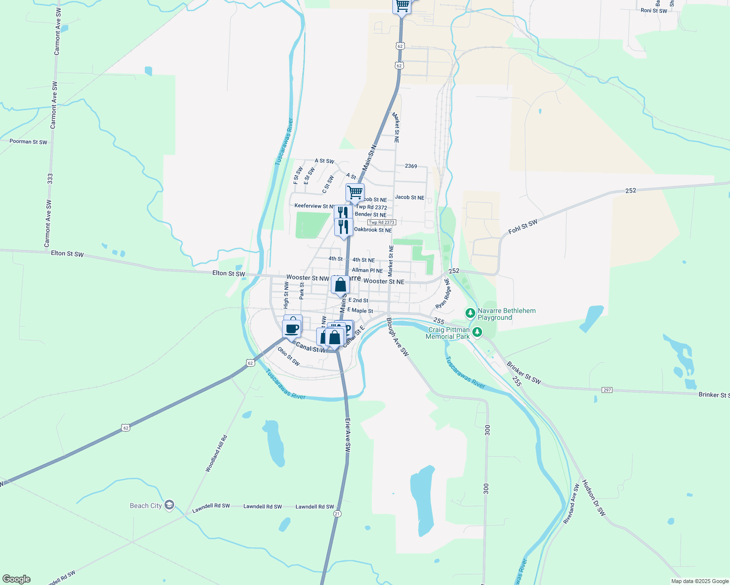 map of restaurants, bars, coffee shops, grocery stores, and more near 325 1551 in Navarre