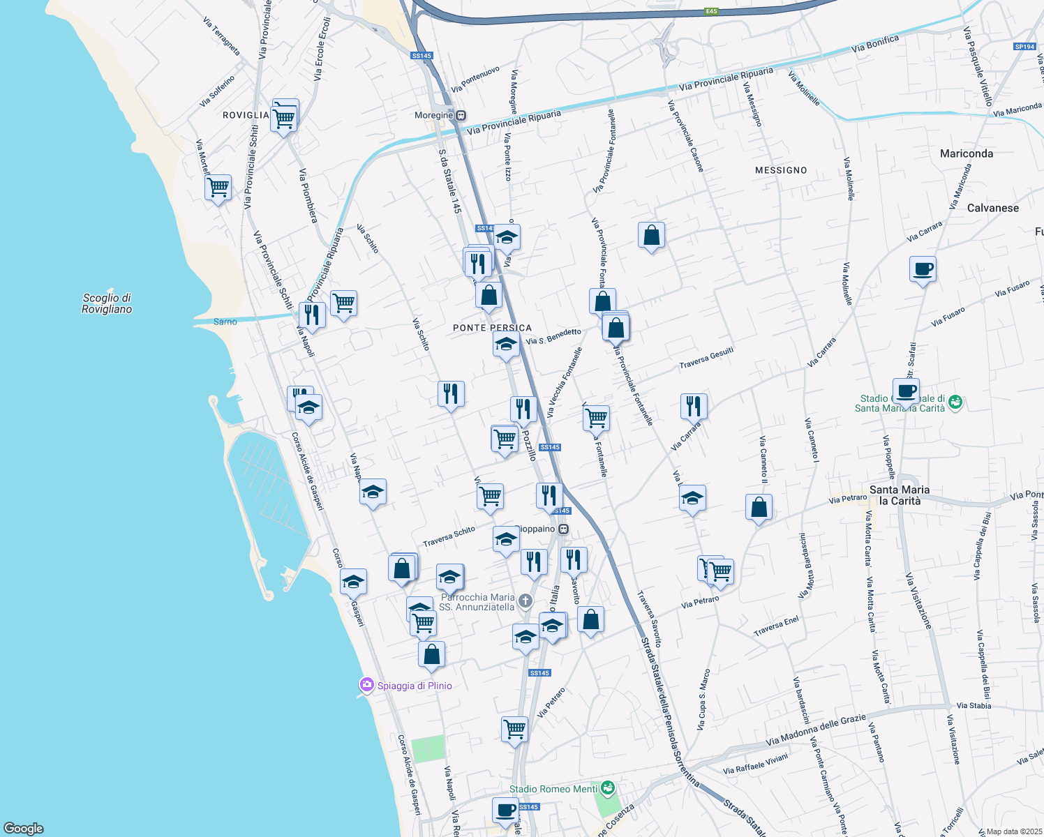 map of restaurants, bars, coffee shops, grocery stores, and more near 359 Via Pioppaino in Castellammare di Stabia