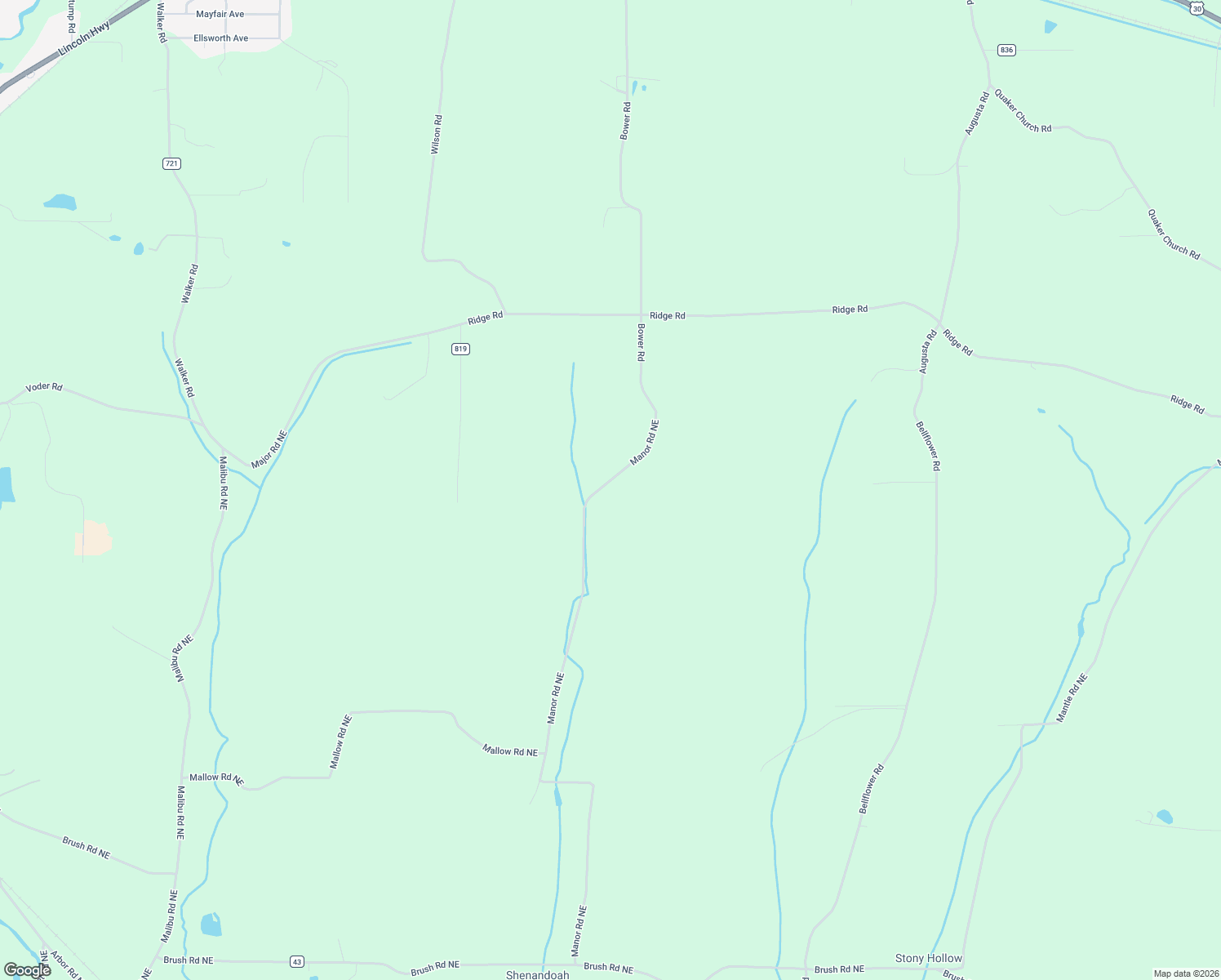 map of restaurants, bars, coffee shops, grocery stores, and more near 10250 Manor Road Northeast in Minerva