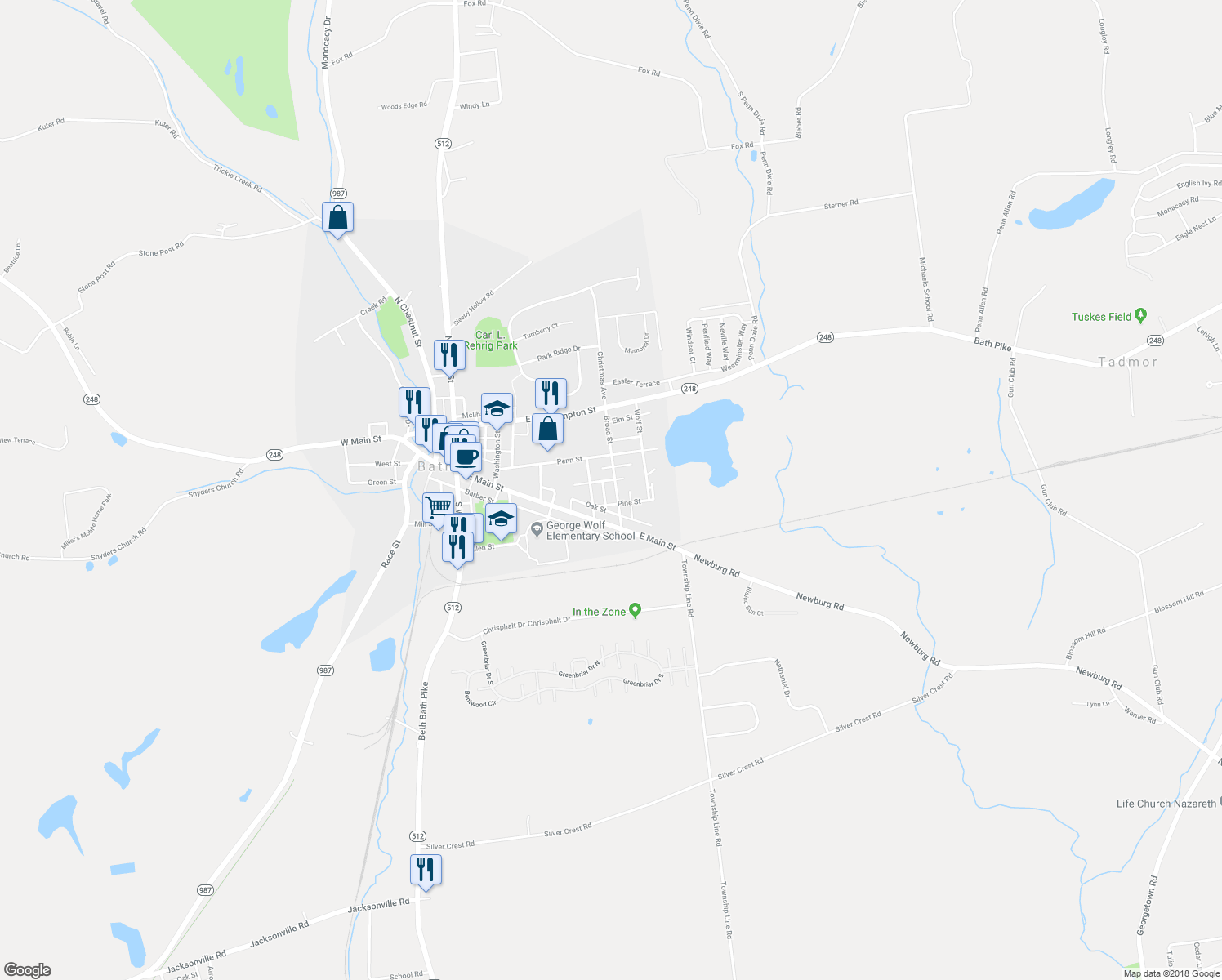 map of restaurants, bars, coffee shops, grocery stores, and more near 248 Broad Street in Bath