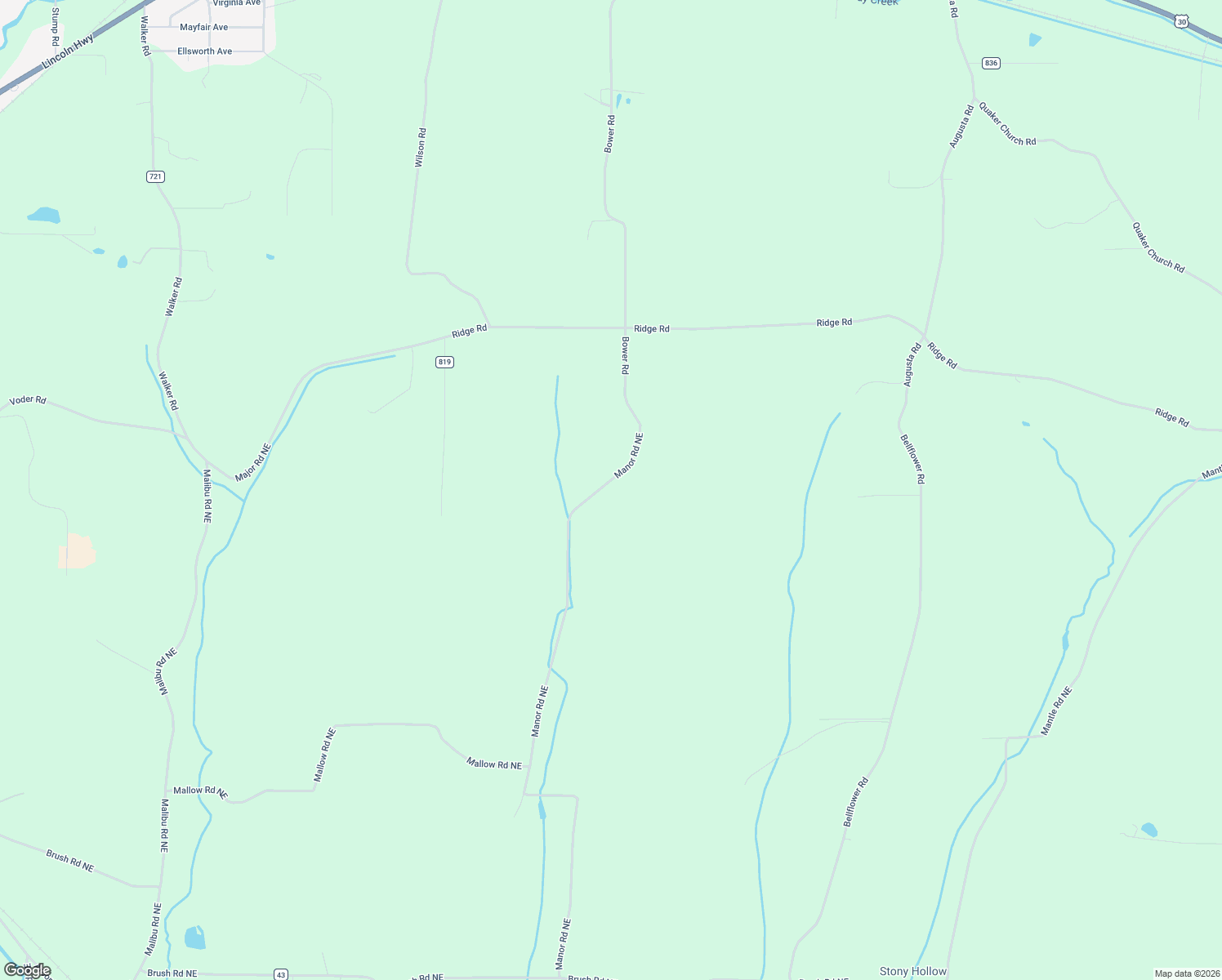 map of restaurants, bars, coffee shops, grocery stores, and more near 10250 Manor Road Northeast in Minerva
