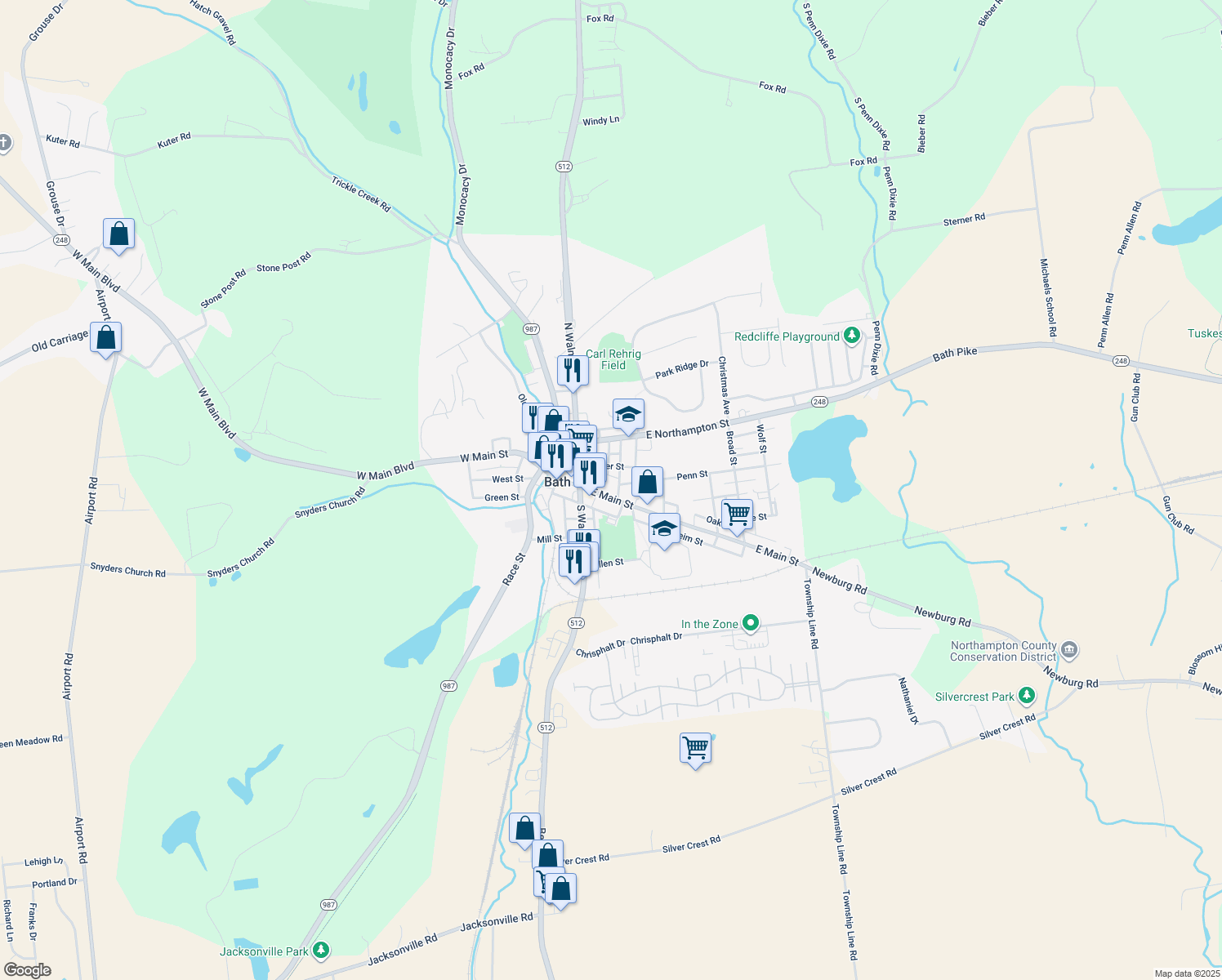 map of restaurants, bars, coffee shops, grocery stores, and more near 137 East Main Street in Bath