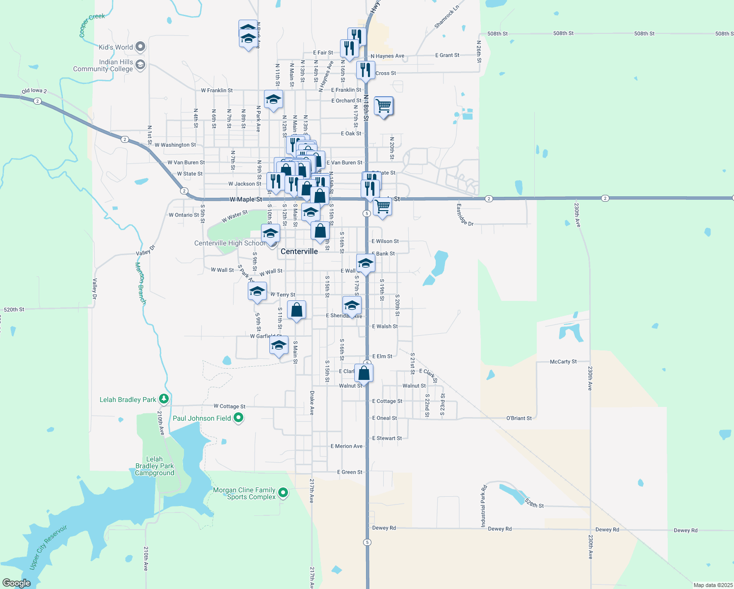 map of restaurants, bars, coffee shops, grocery stores, and more near 898 South 18th Street in Centerville