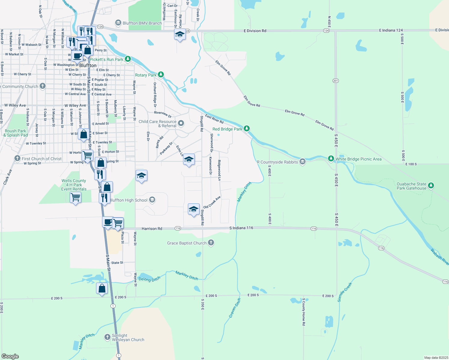 map of restaurants, bars, coffee shops, grocery stores, and more near 1413 Deerbrook Ct in Bluffton