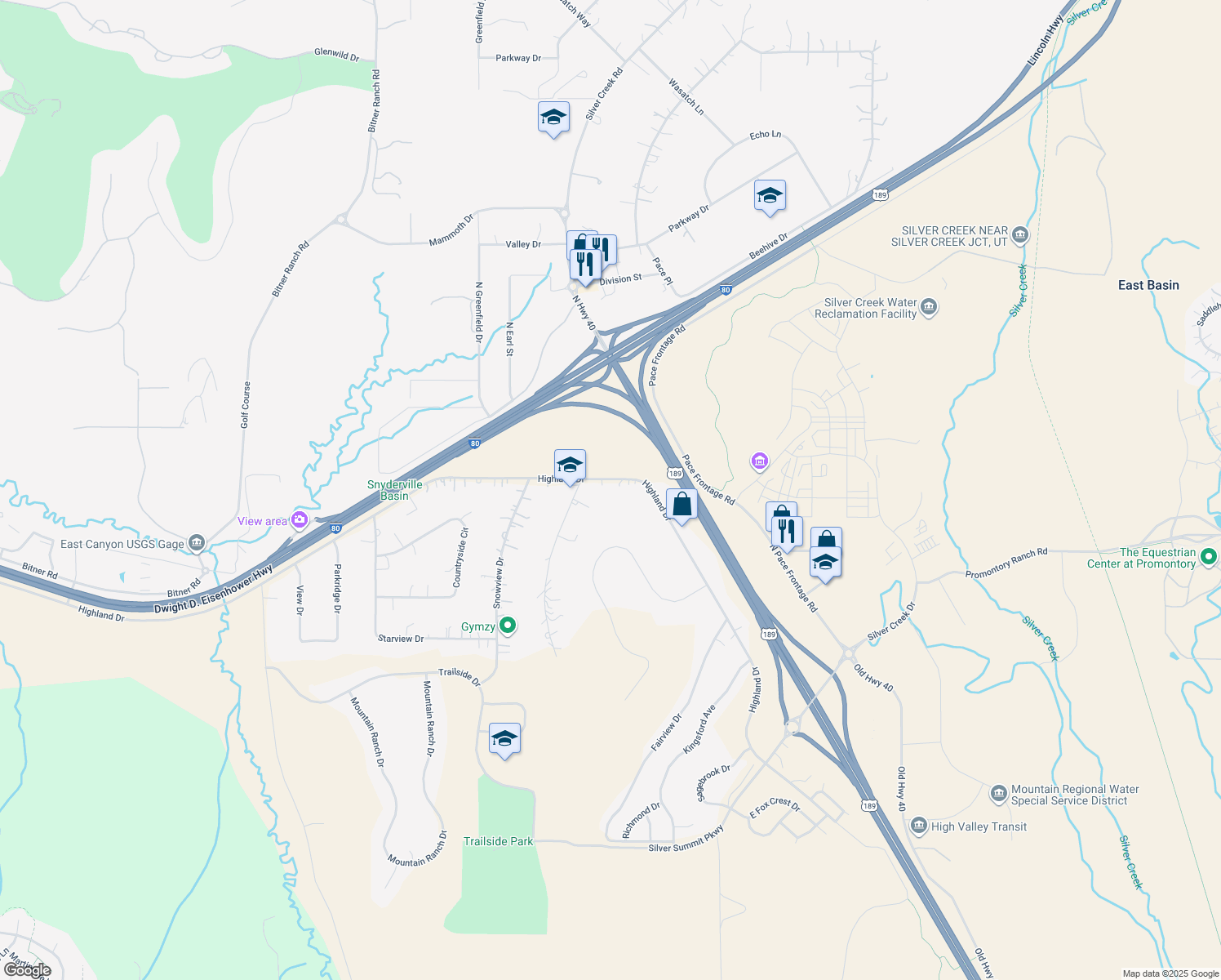 map of restaurants, bars, coffee shops, grocery stores, and more near 630 Highland Drive in Park City