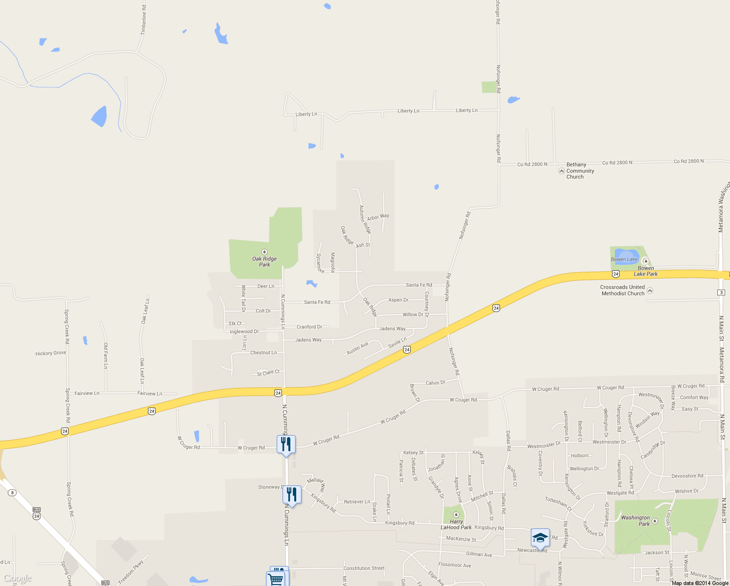 map of restaurants, bars, coffee shops, grocery stores, and more near 1524 Santa Fe Rd in Washington