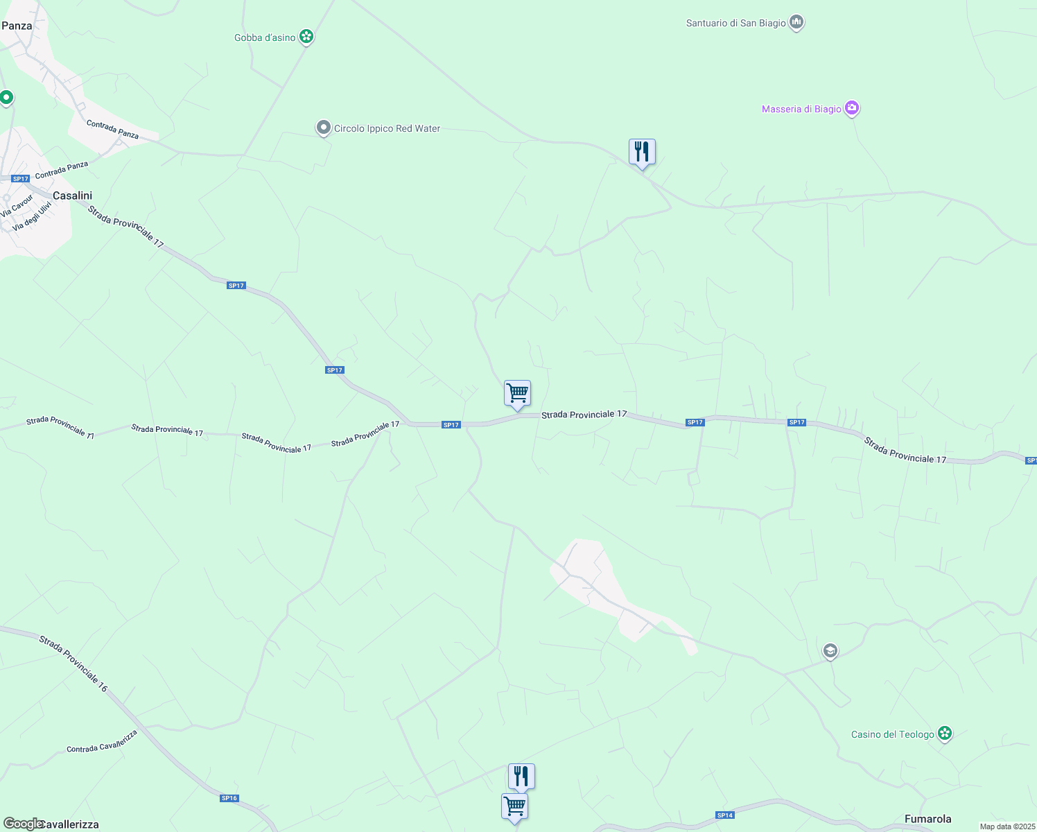 map of restaurants, bars, coffee shops, grocery stores, and more near Strada Provinciale 17 in Provincia di Brindisi