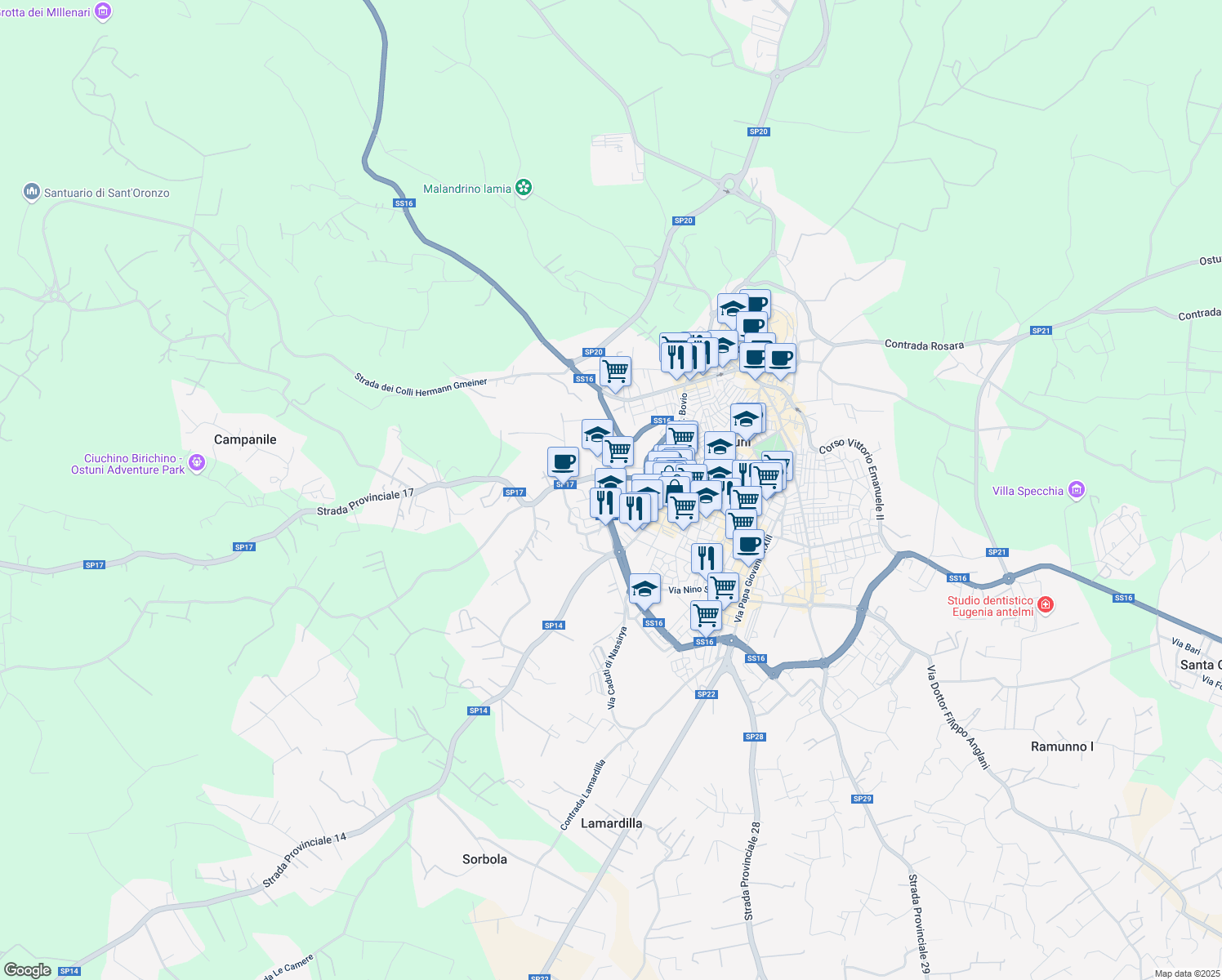 map of restaurants, bars, coffee shops, grocery stores, and more near 10 Viale Aldo Moro in Ostuni