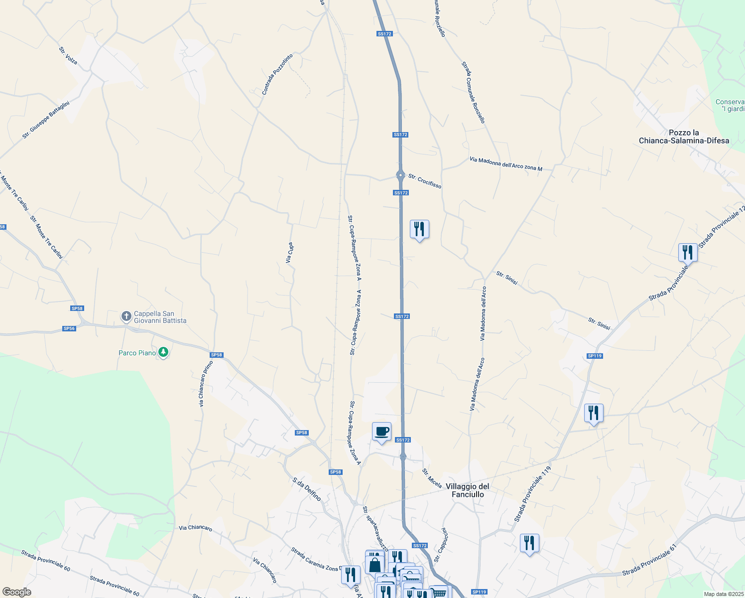 map of restaurants, bars, coffee shops, grocery stores, and more near 24 Strada Cupa-Rampone Zona A in Provincia di Taranto