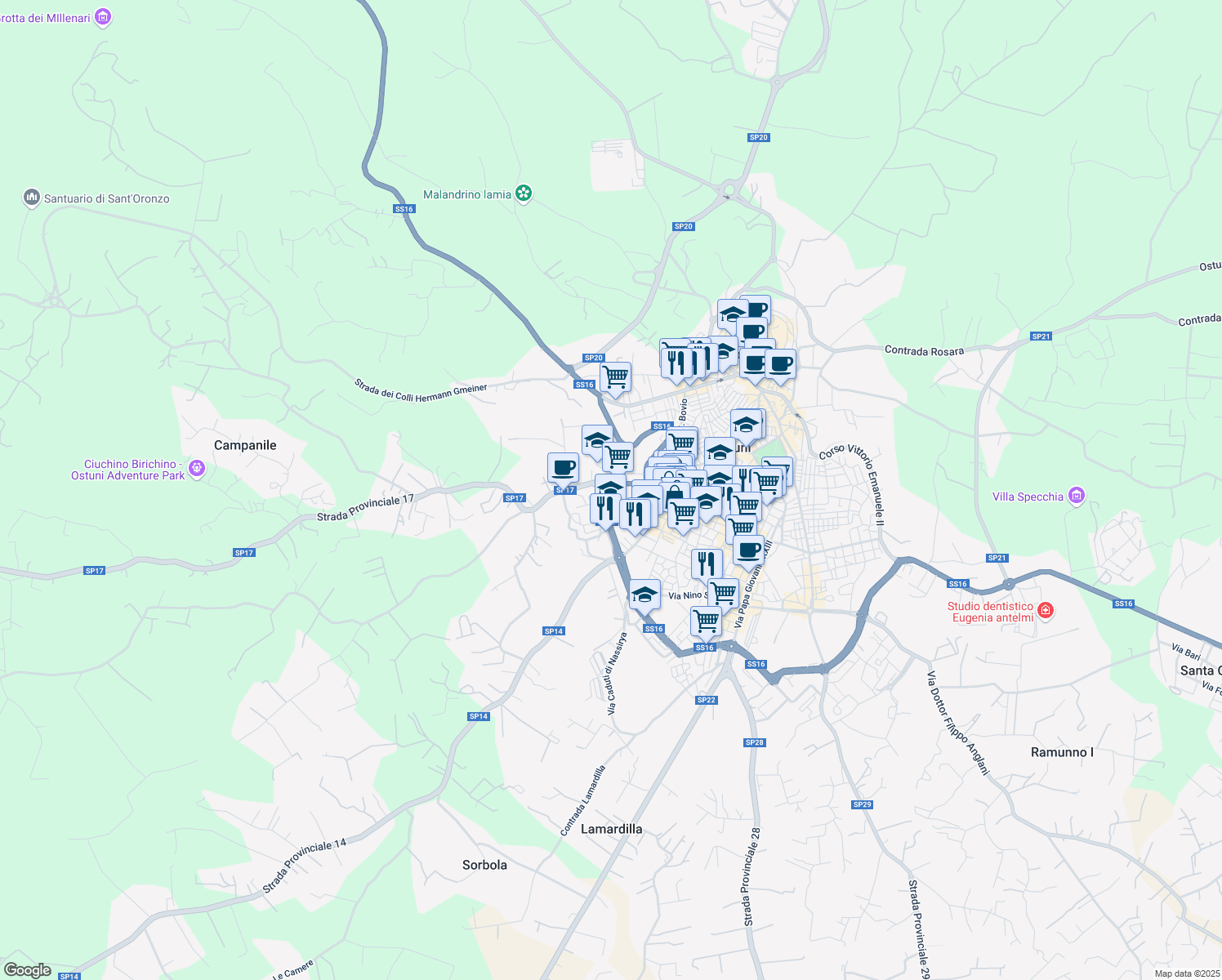 map of restaurants, bars, coffee shops, grocery stores, and more near 10 Viale Aldo Moro in Ostuni