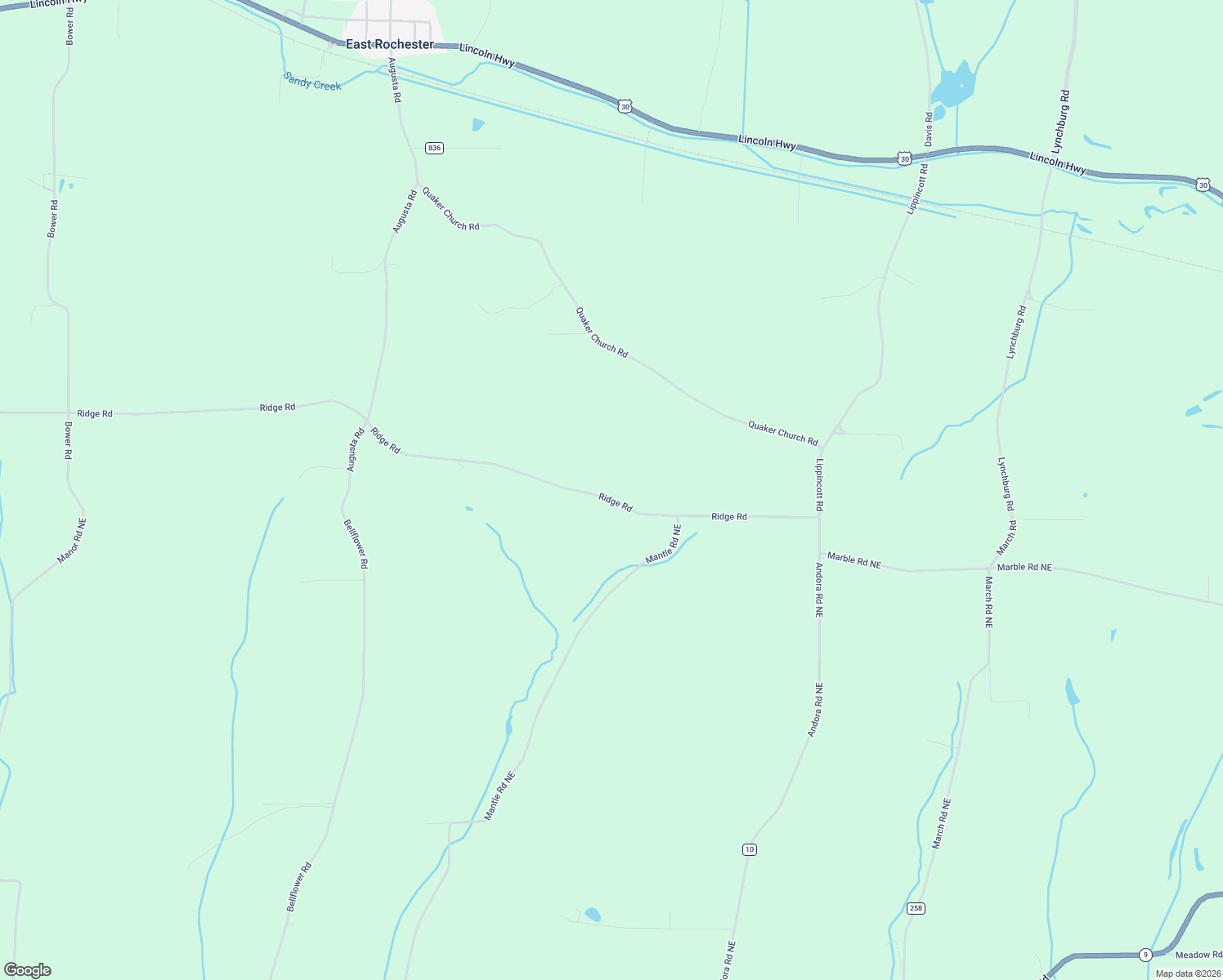 map of restaurants, bars, coffee shops, grocery stores, and more near 25486 Ridge Road in East Rochester