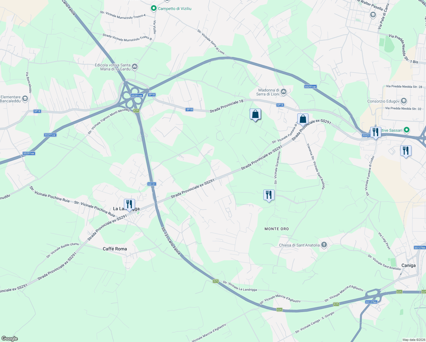 map of restaurants, bars, coffee shops, grocery stores, and more near in Città metropolitana di Sassari