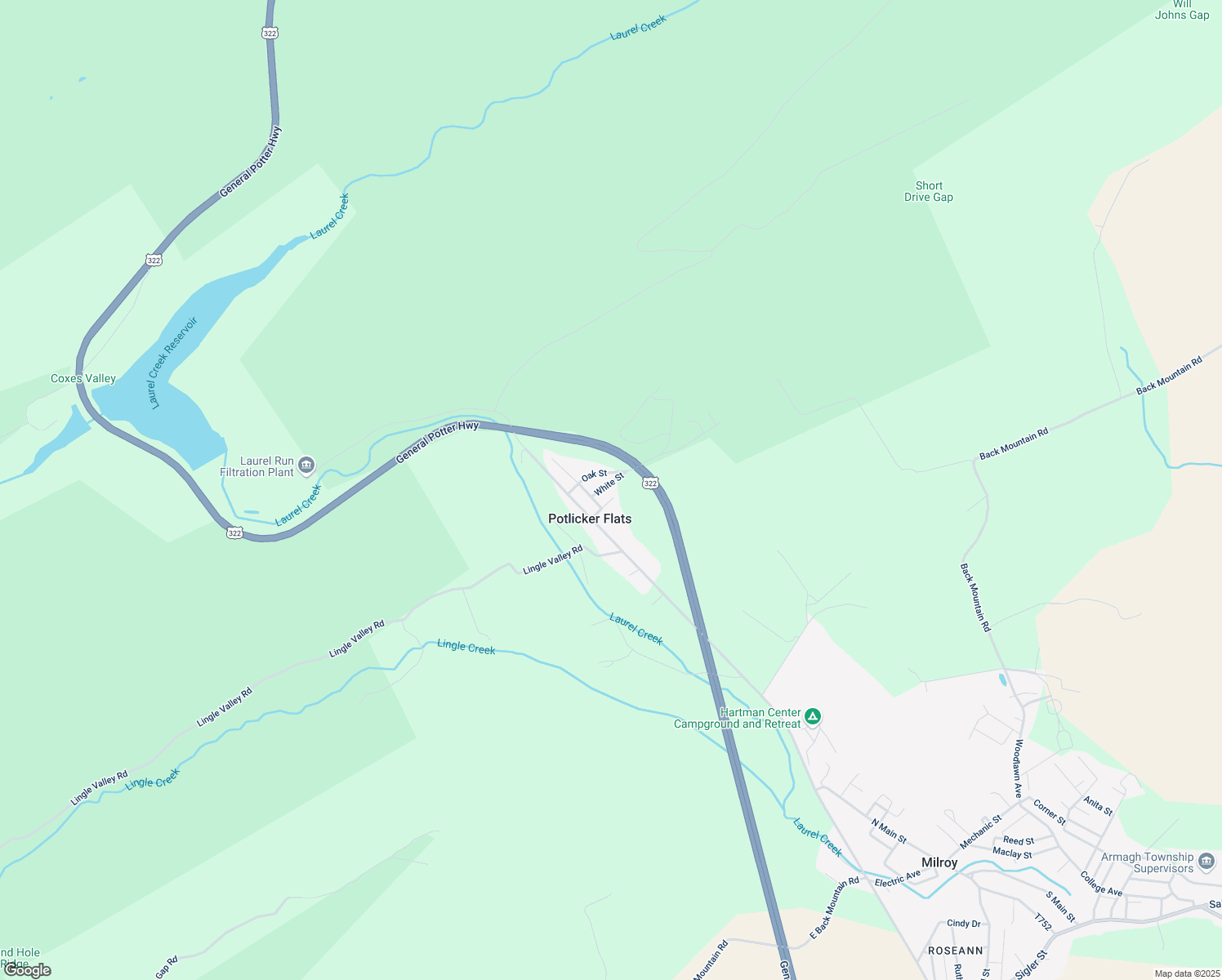 map of restaurants, bars, coffee shops, grocery stores, and more near 20 White Street in Milroy