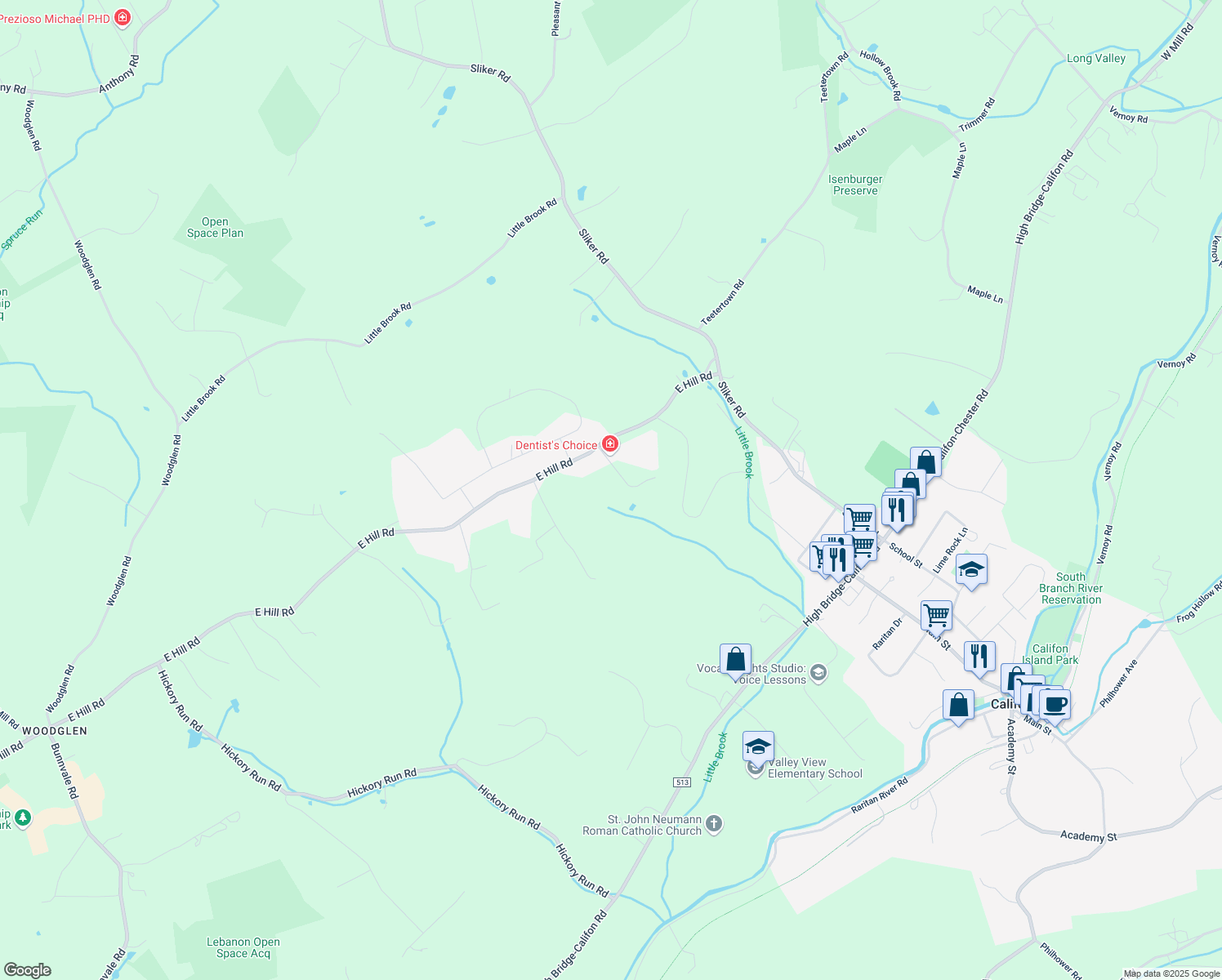map of restaurants, bars, coffee shops, grocery stores, and more near 500 Danforth Lane in Glen Gardner
