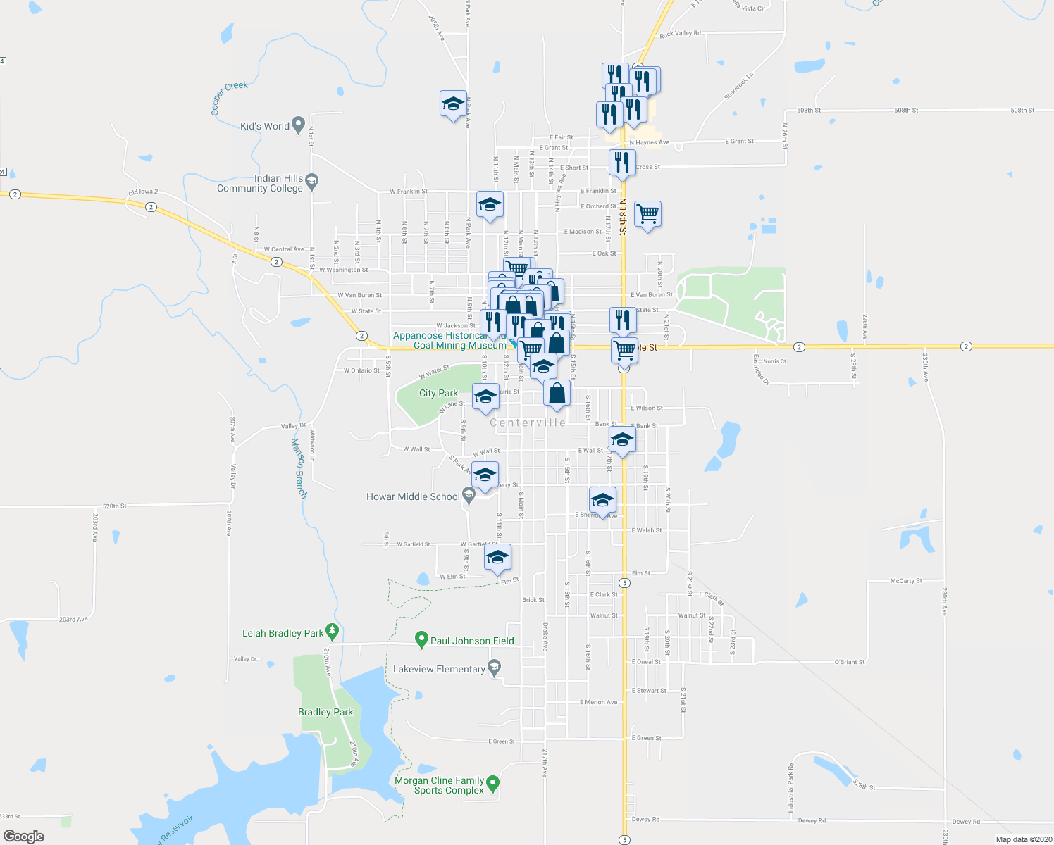 map of restaurants, bars, coffee shops, grocery stores, and more near in Centerville