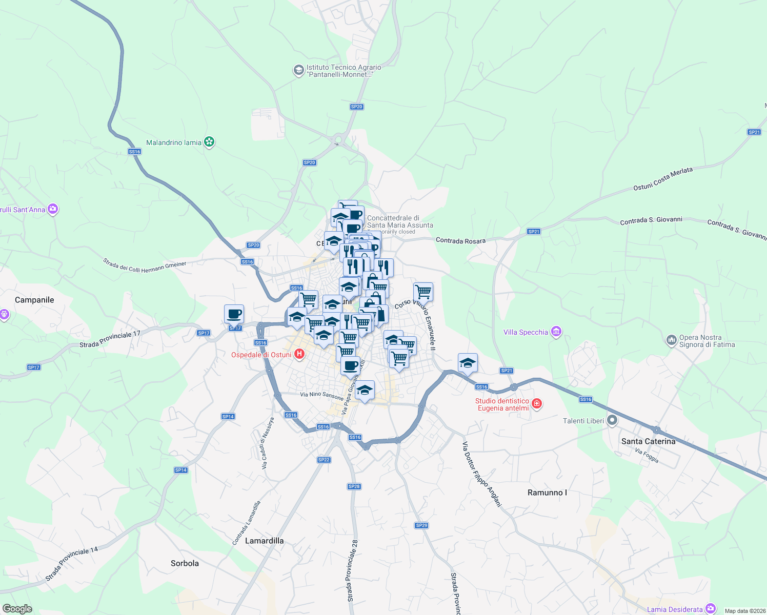 map of restaurants, bars, coffee shops, grocery stores, and more near 99-101 Corso Vittorio Emanuele II in Provincia di Brindisi