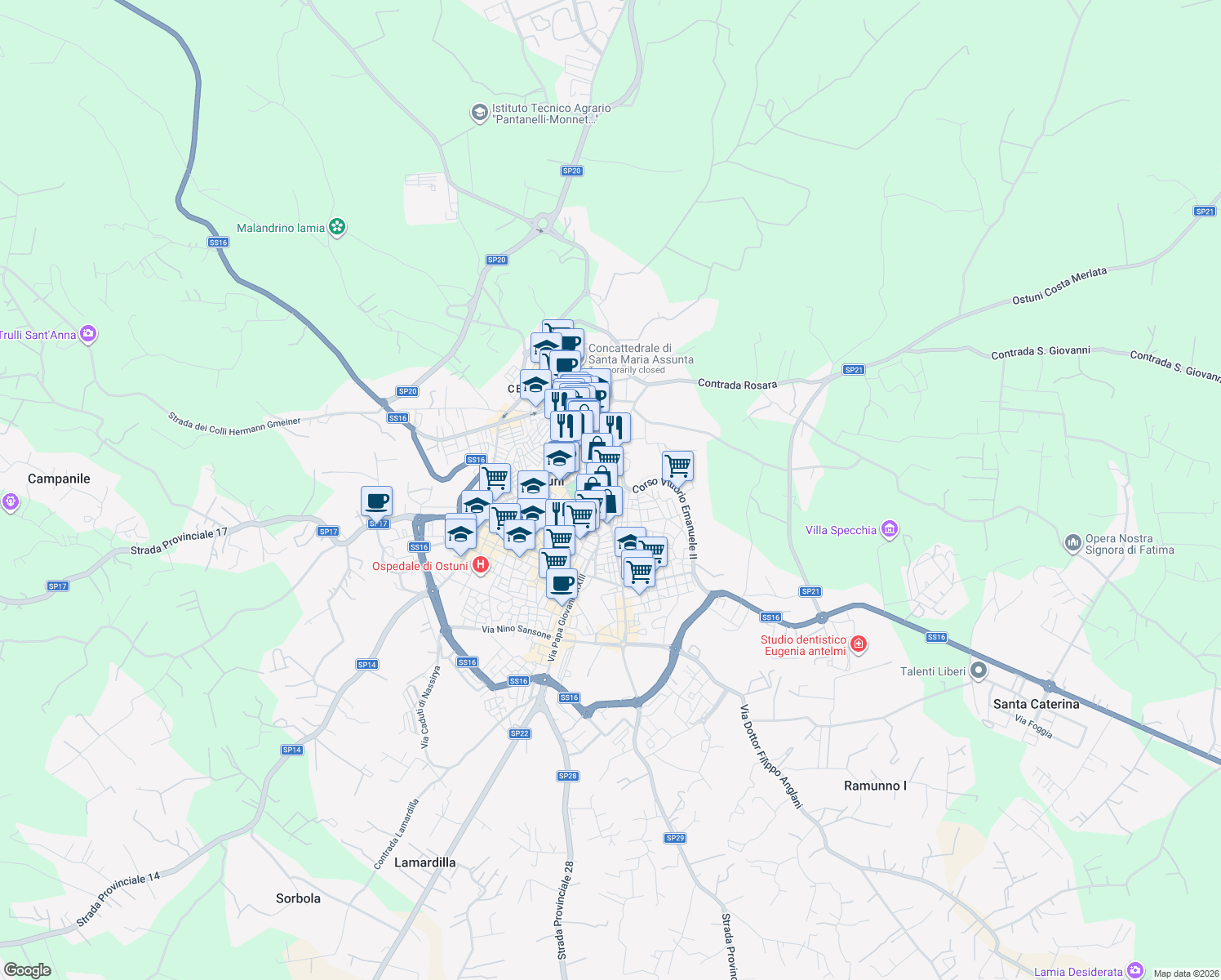 map of restaurants, bars, coffee shops, grocery stores, and more near 18-28 Corso Umberto I in Ostuni