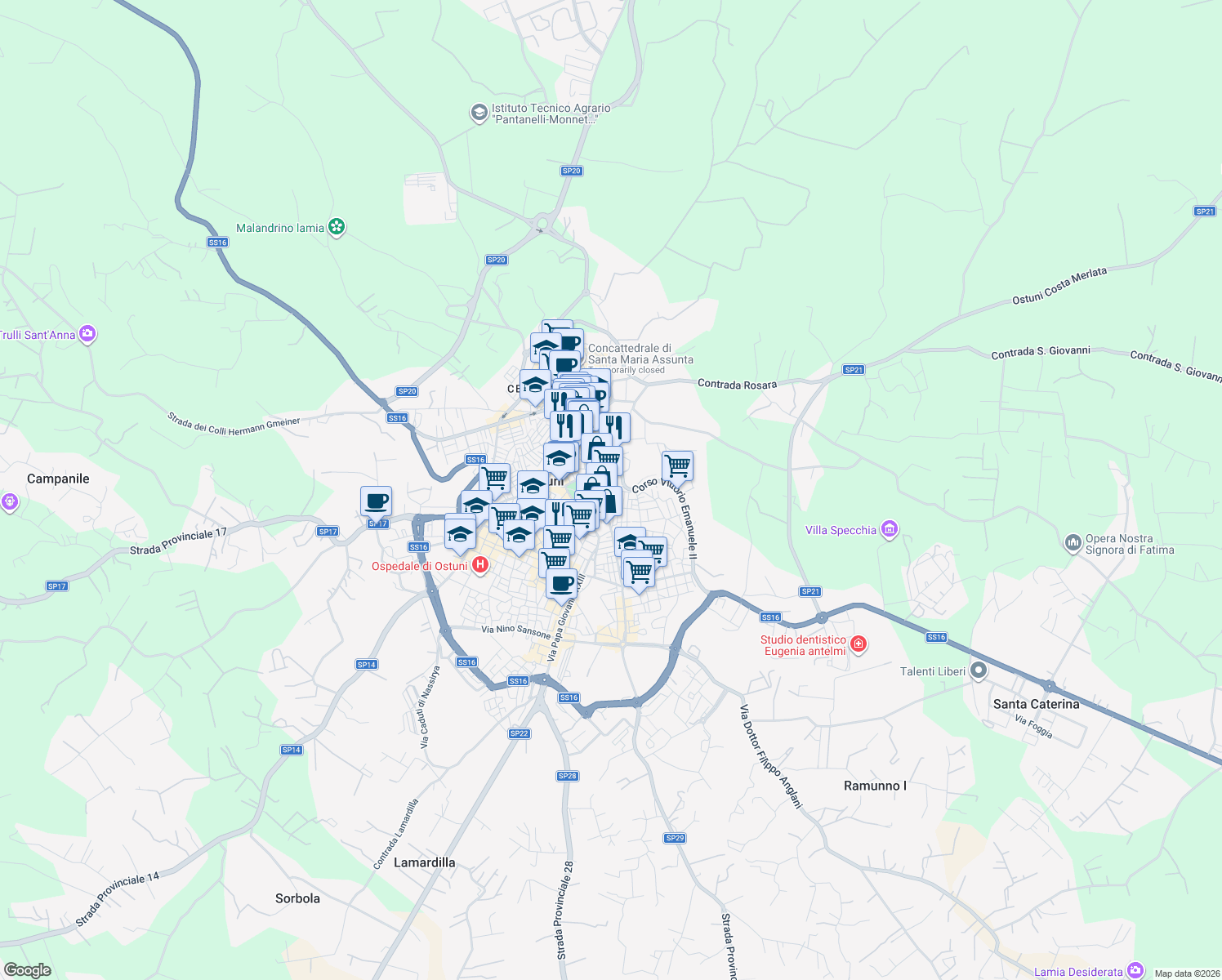 map of restaurants, bars, coffee shops, grocery stores, and more near 18-28 Corso Umberto I in Ostuni