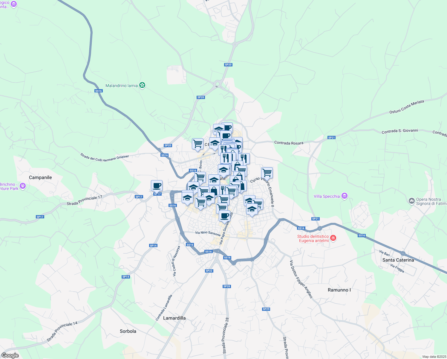 map of restaurants, bars, coffee shops, grocery stores, and more near in Ostuni
