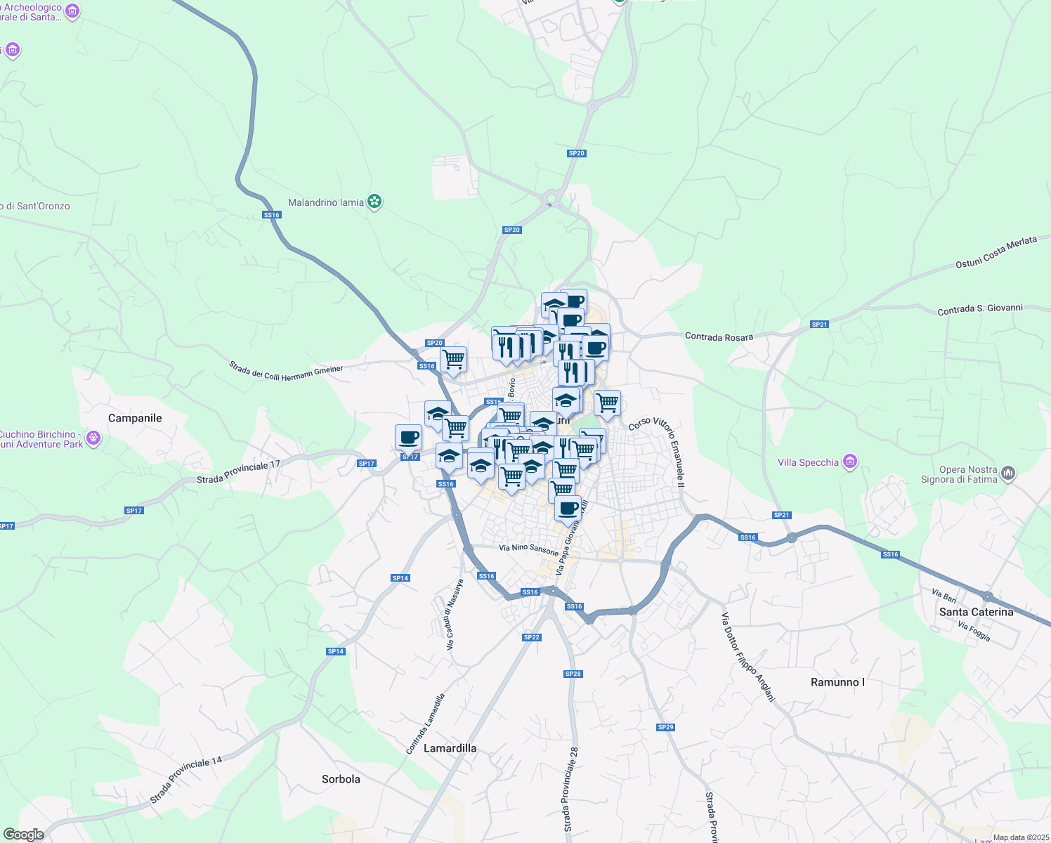 map of restaurants, bars, coffee shops, grocery stores, and more near in Ostuni