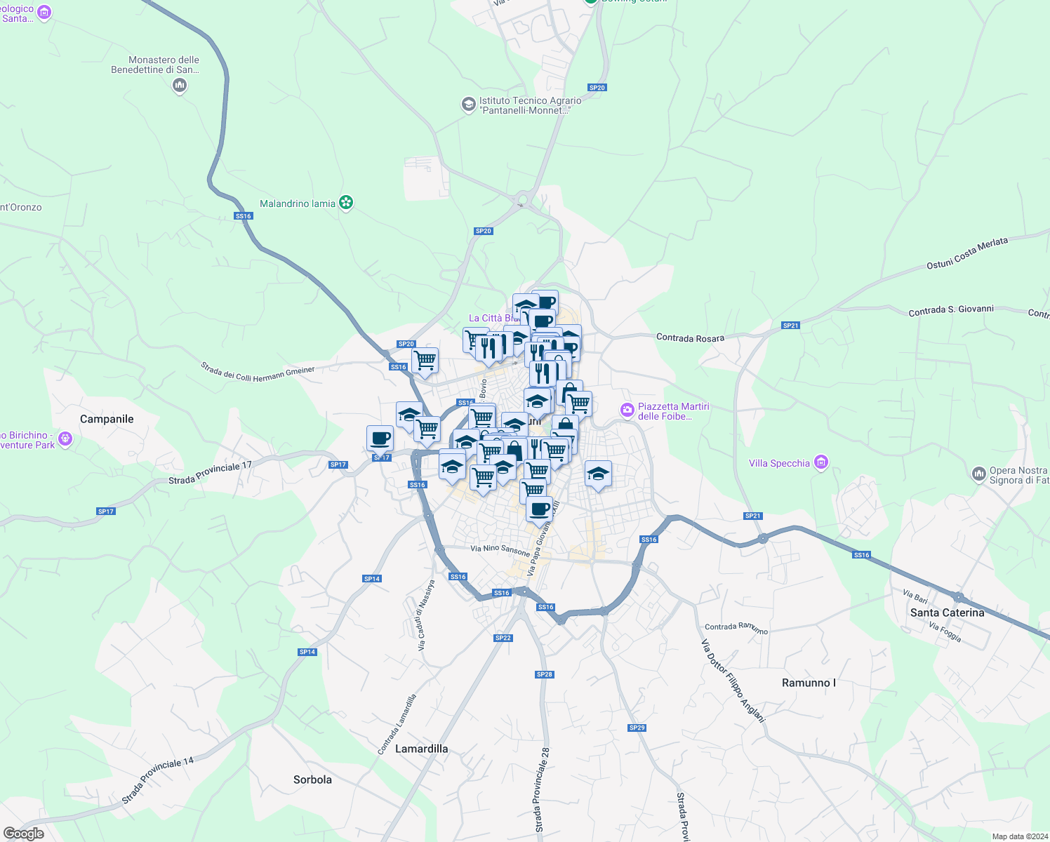 map of restaurants, bars, coffee shops, grocery stores, and more near in Ostuni