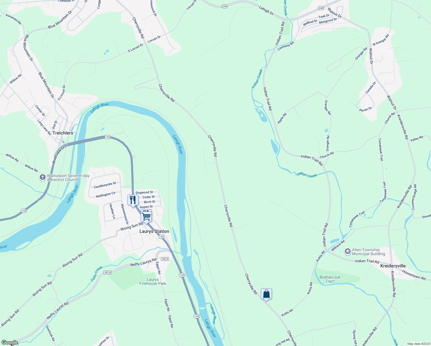 map of restaurants, bars, coffee shops, grocery stores, and more near 4955 Cherryville Road in Northampton