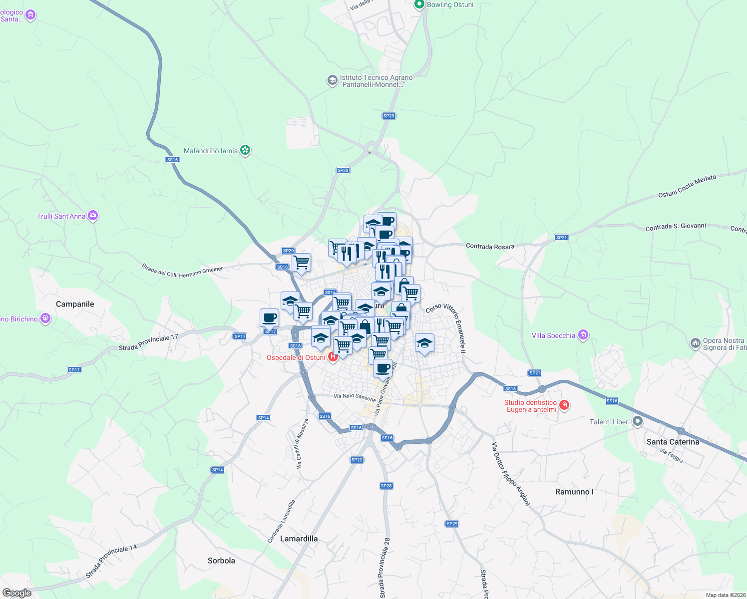 map of restaurants, bars, coffee shops, grocery stores, and more near in Ostuni