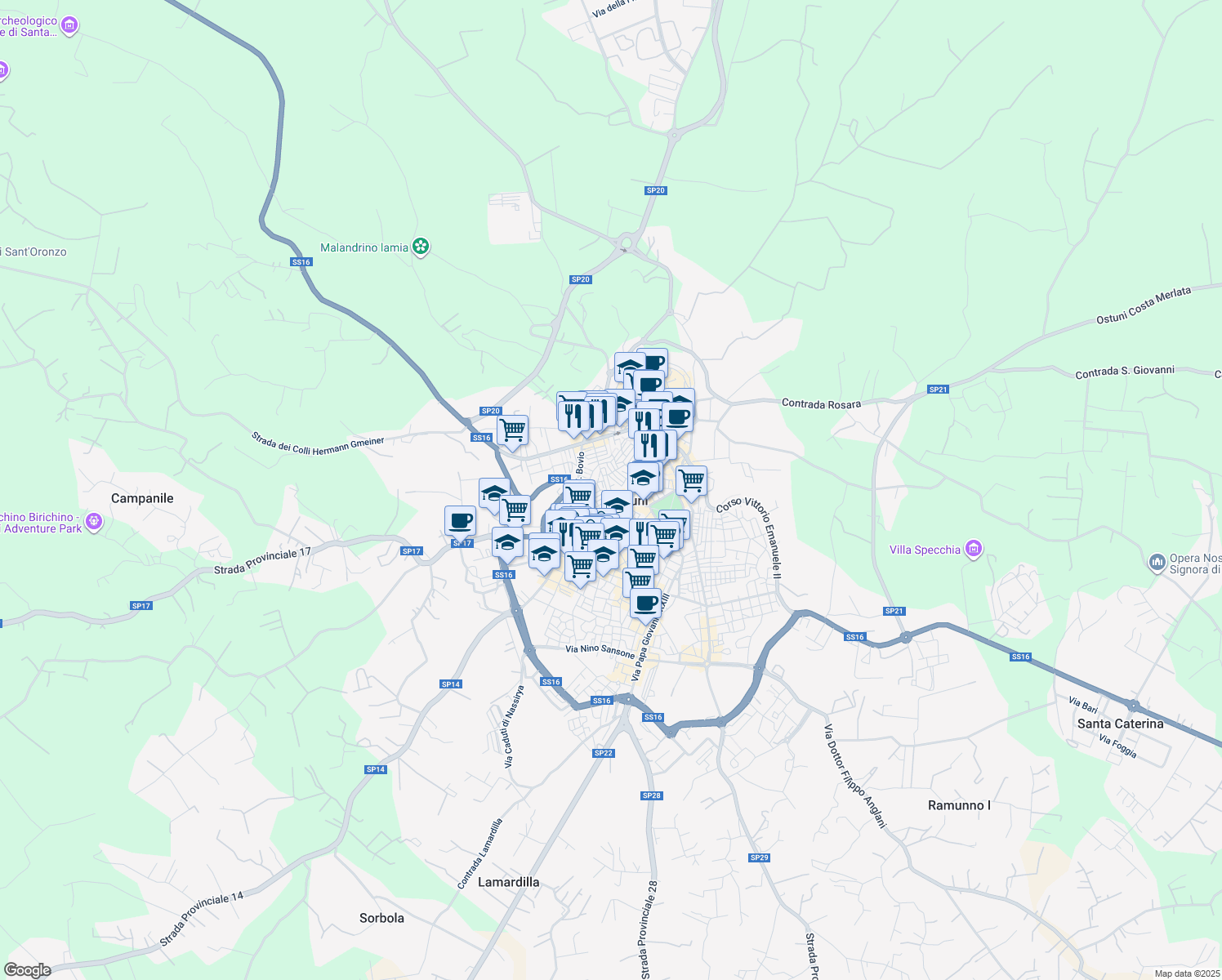 map of restaurants, bars, coffee shops, grocery stores, and more near in Ostuni