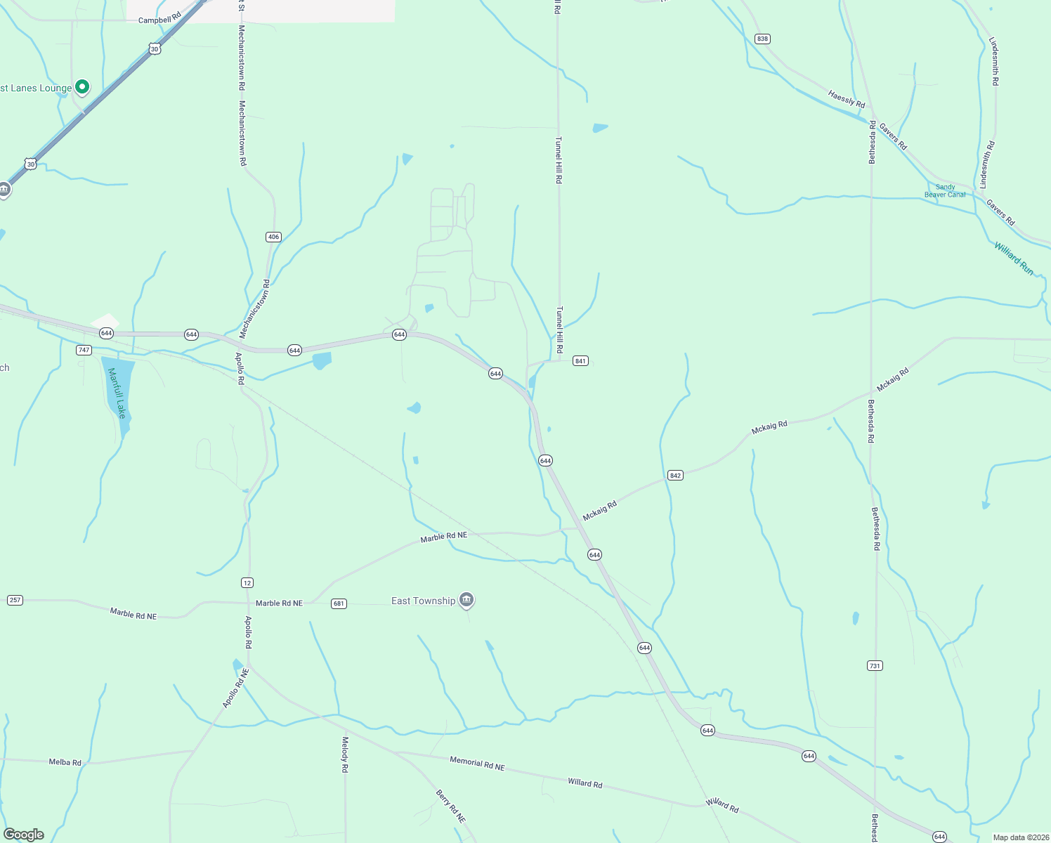 map of restaurants, bars, coffee shops, grocery stores, and more near 11801-11901 Highway 644 in Hanoverton