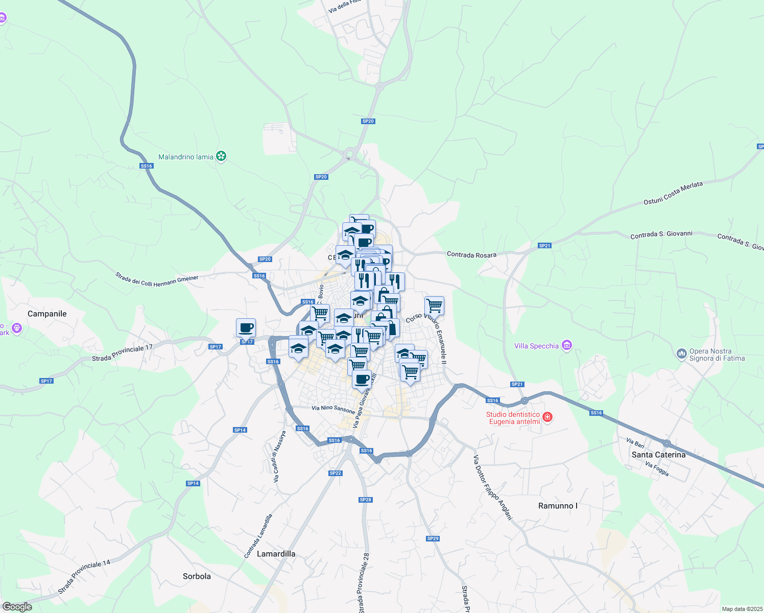map of restaurants, bars, coffee shops, grocery stores, and more near 18-28 Corso Umberto I in Ostuni