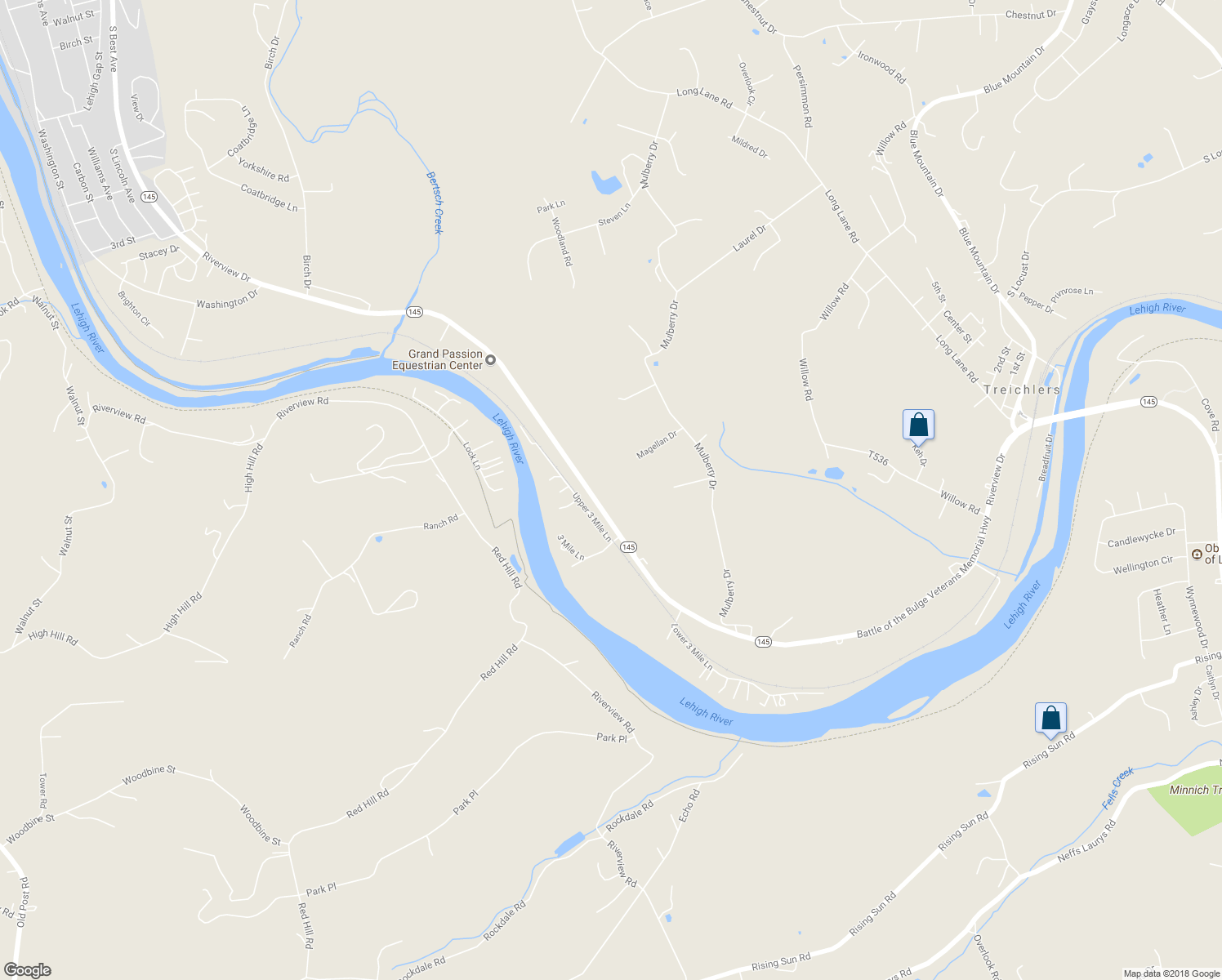 map of restaurants, bars, coffee shops, grocery stores, and more near 292 Riverview Drive in Walnutport
