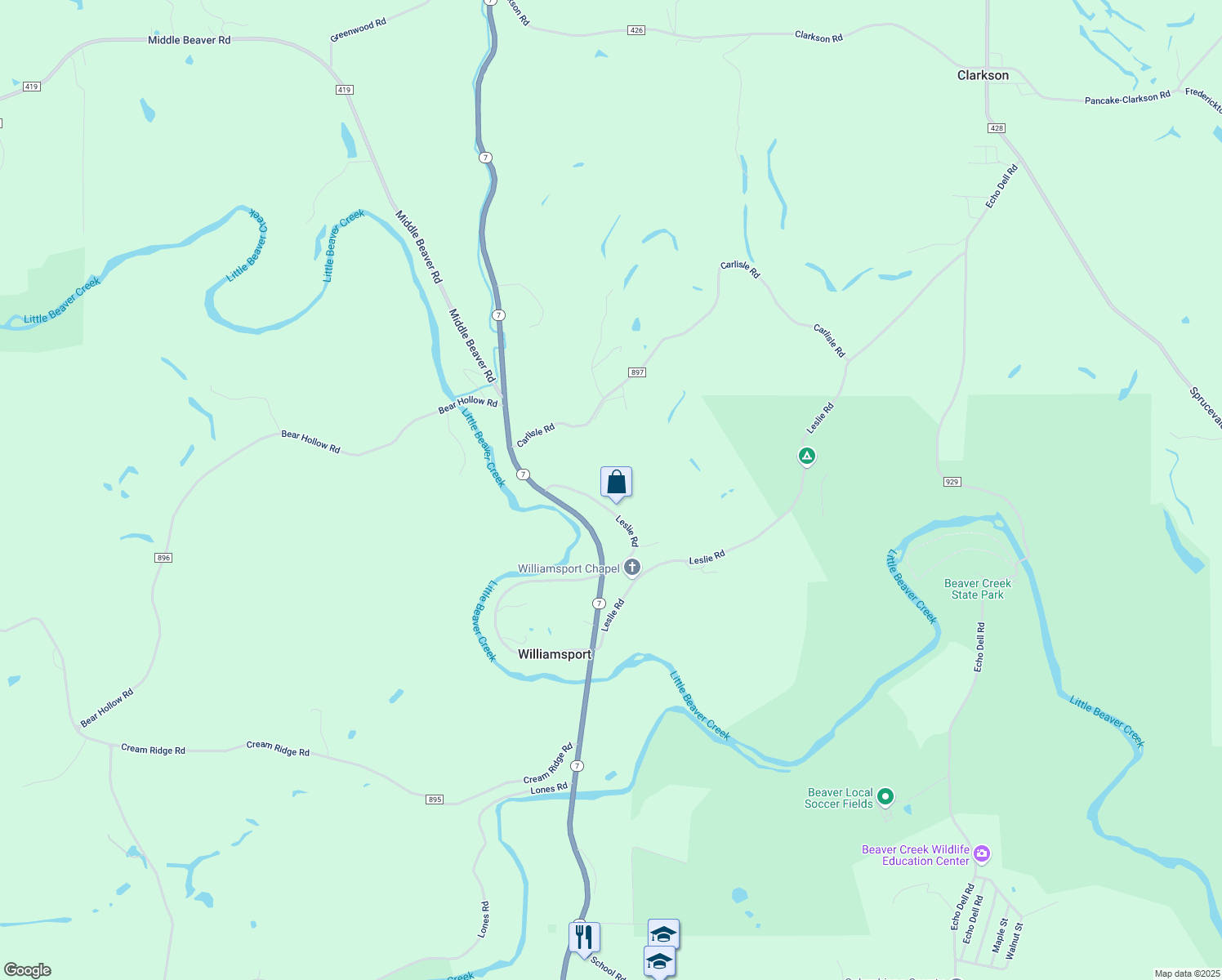 map of restaurants, bars, coffee shops, grocery stores, and more near 45855 Carlisle Road in Lisbon