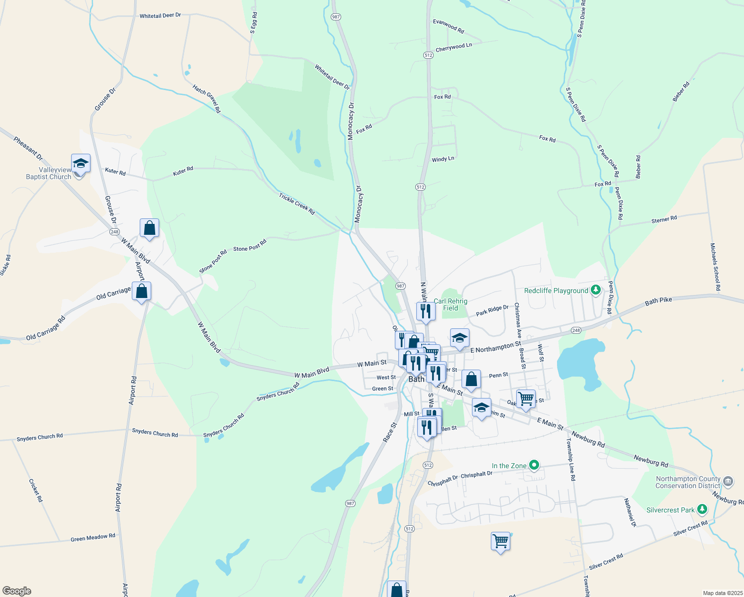 map of restaurants, bars, coffee shops, grocery stores, and more near 510 Old Forge Drive in Bath