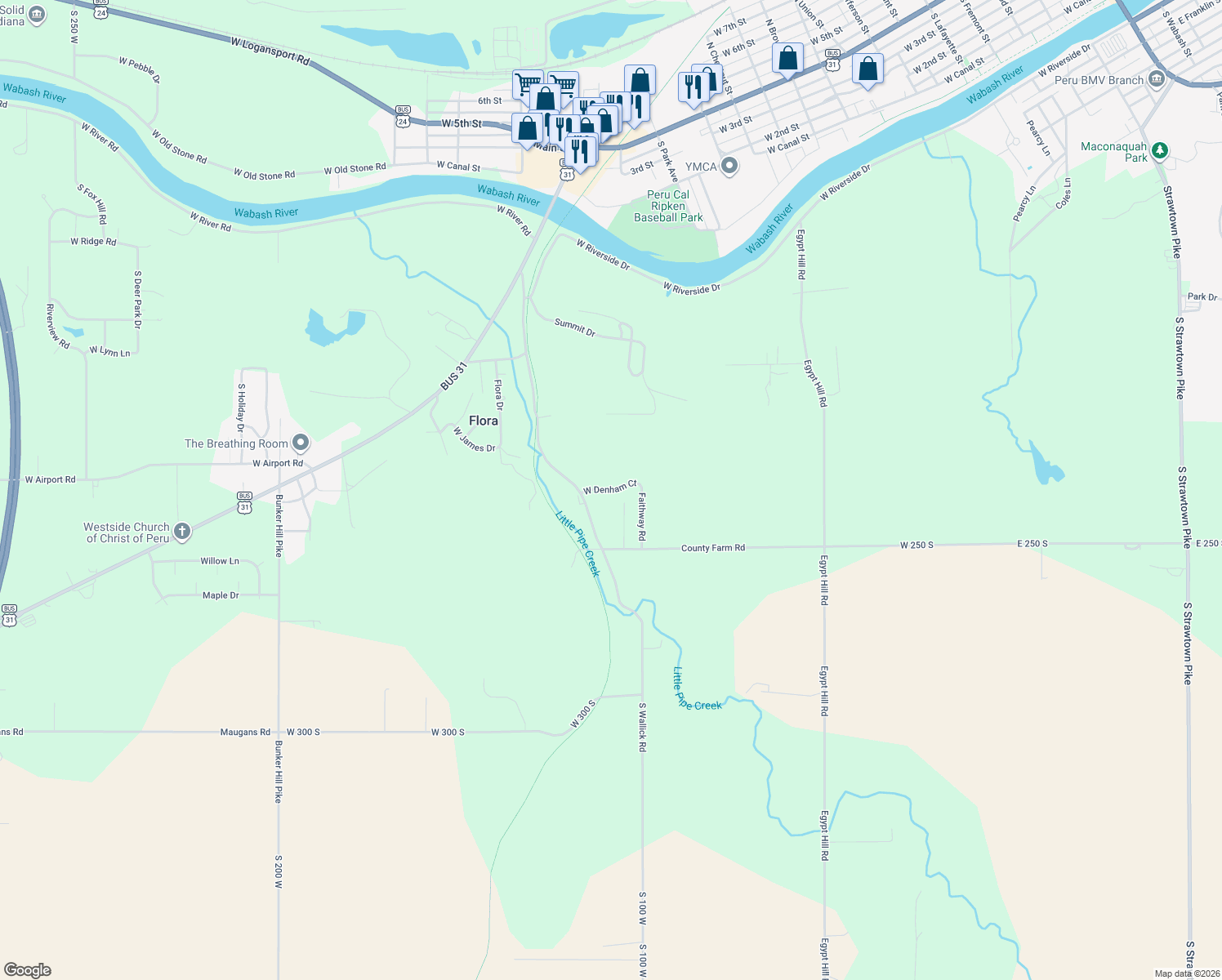 map of restaurants, bars, coffee shops, grocery stores, and more near West Denham Court in Peru