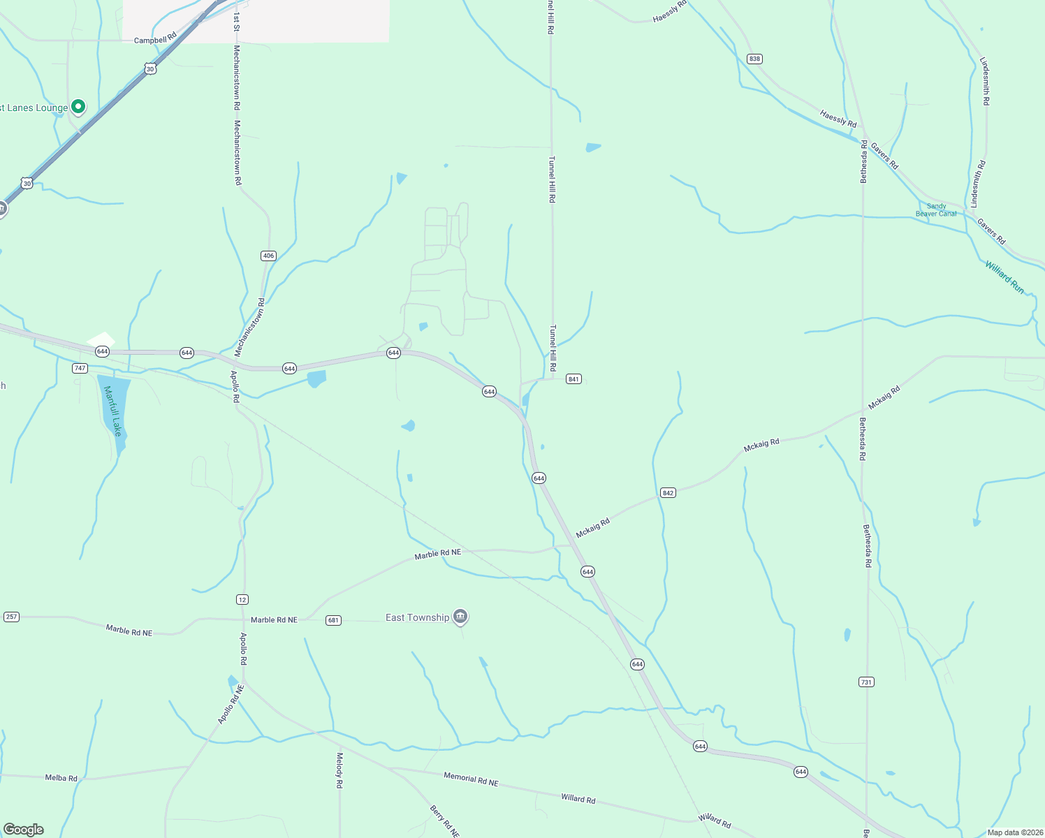 map of restaurants, bars, coffee shops, grocery stores, and more near 11801 Ohio 644 in Hanoverton