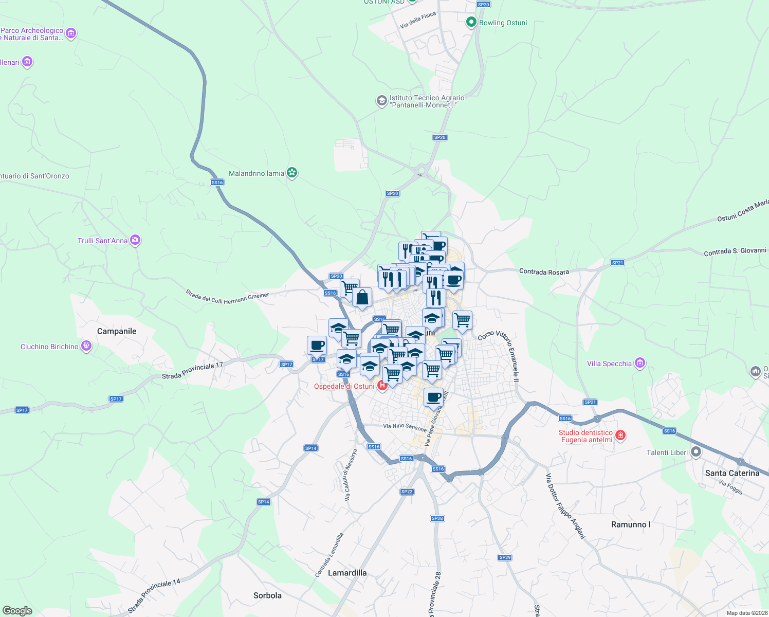 map of restaurants, bars, coffee shops, grocery stores, and more near in Provincia di Brindisi
