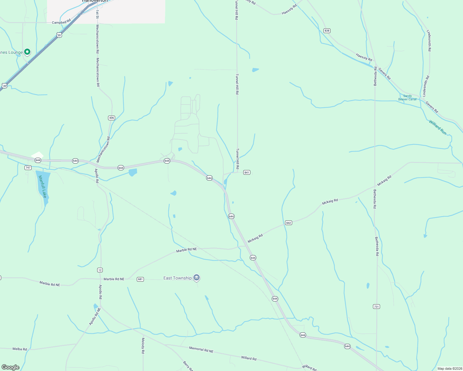 map of restaurants, bars, coffee shops, grocery stores, and more near 30957 Hagan Road in Hanoverton