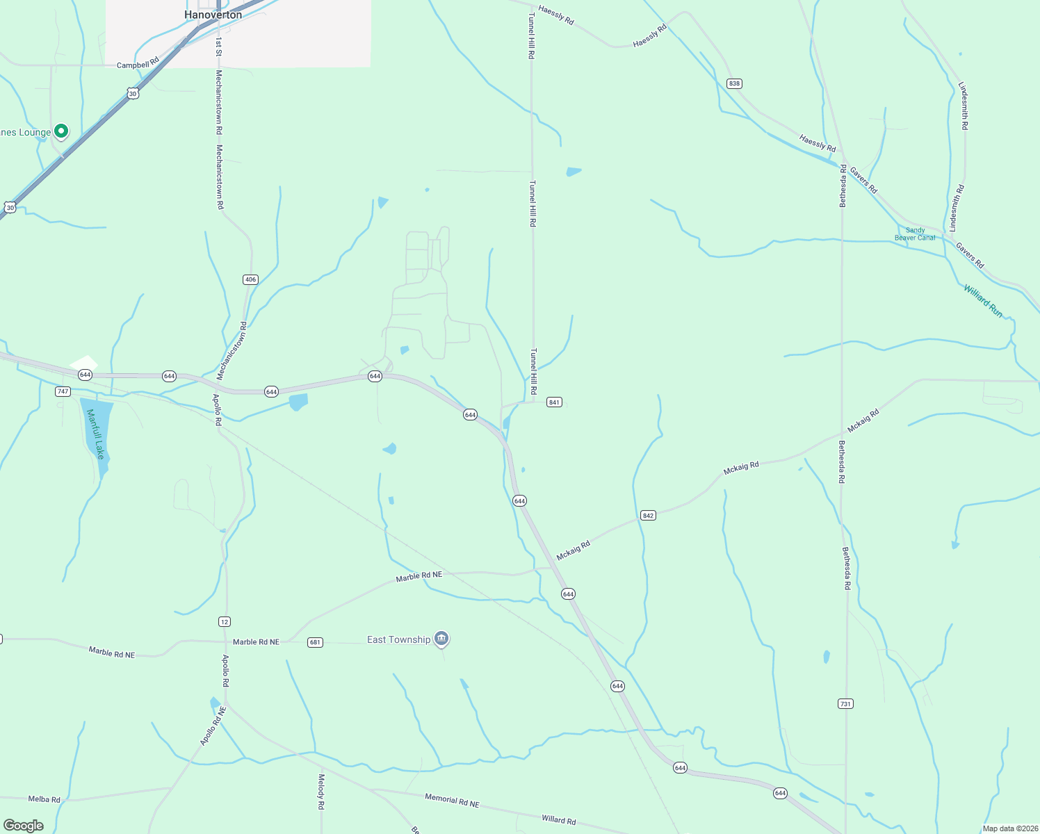 map of restaurants, bars, coffee shops, grocery stores, and more near 30957 Hagan Road in Hanoverton