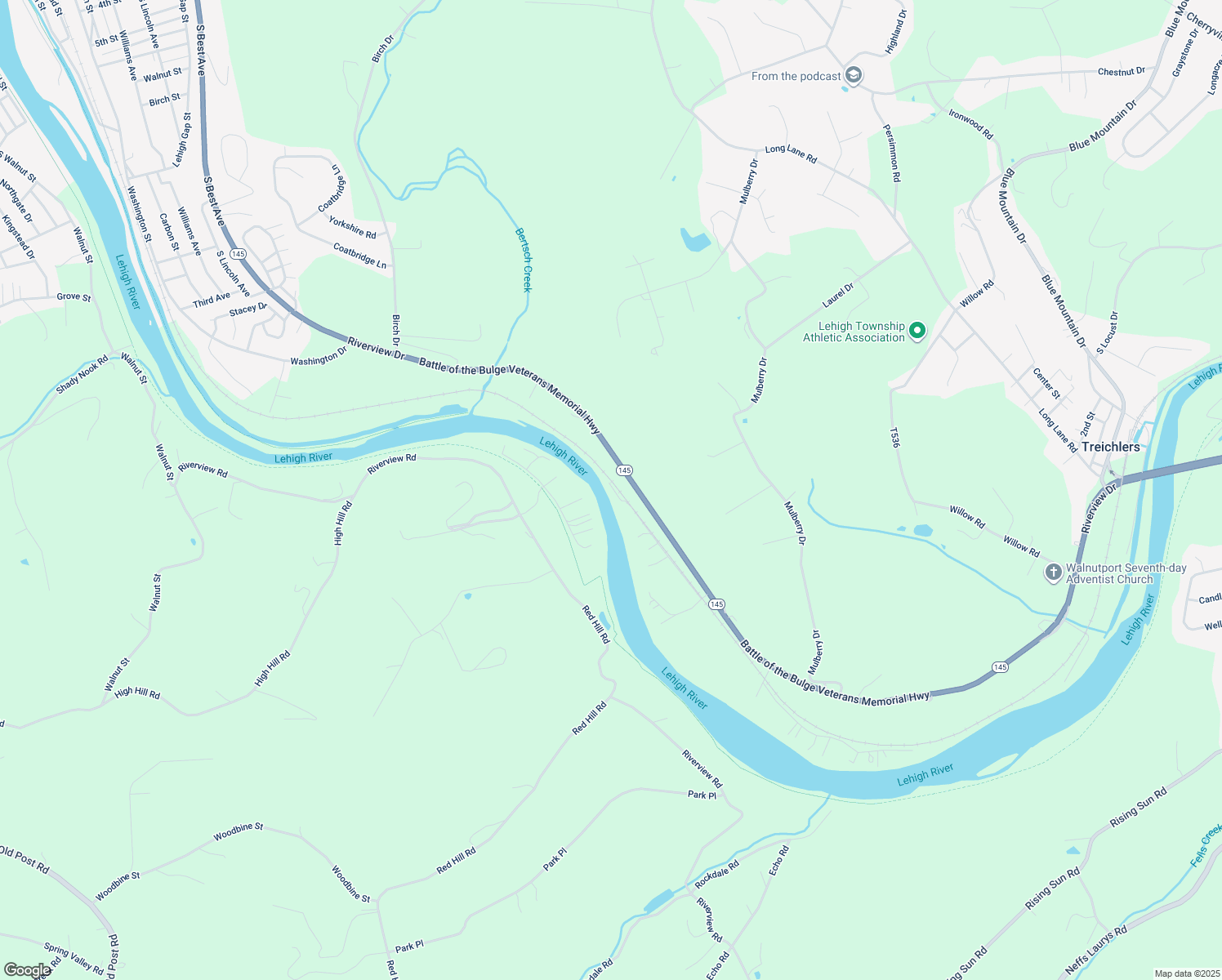 map of restaurants, bars, coffee shops, grocery stores, and more near 4807 3 Mile Ln in Walnutport
