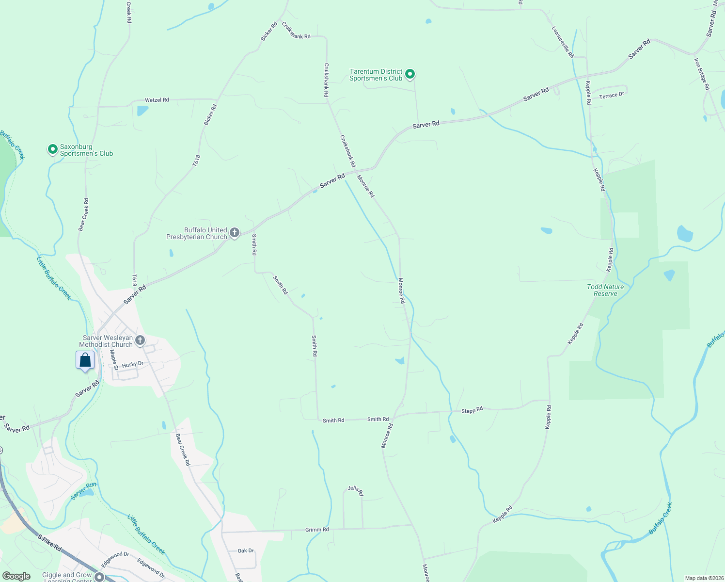 map of restaurants, bars, coffee shops, grocery stores, and more near 446 Monroe Rd in Sarver