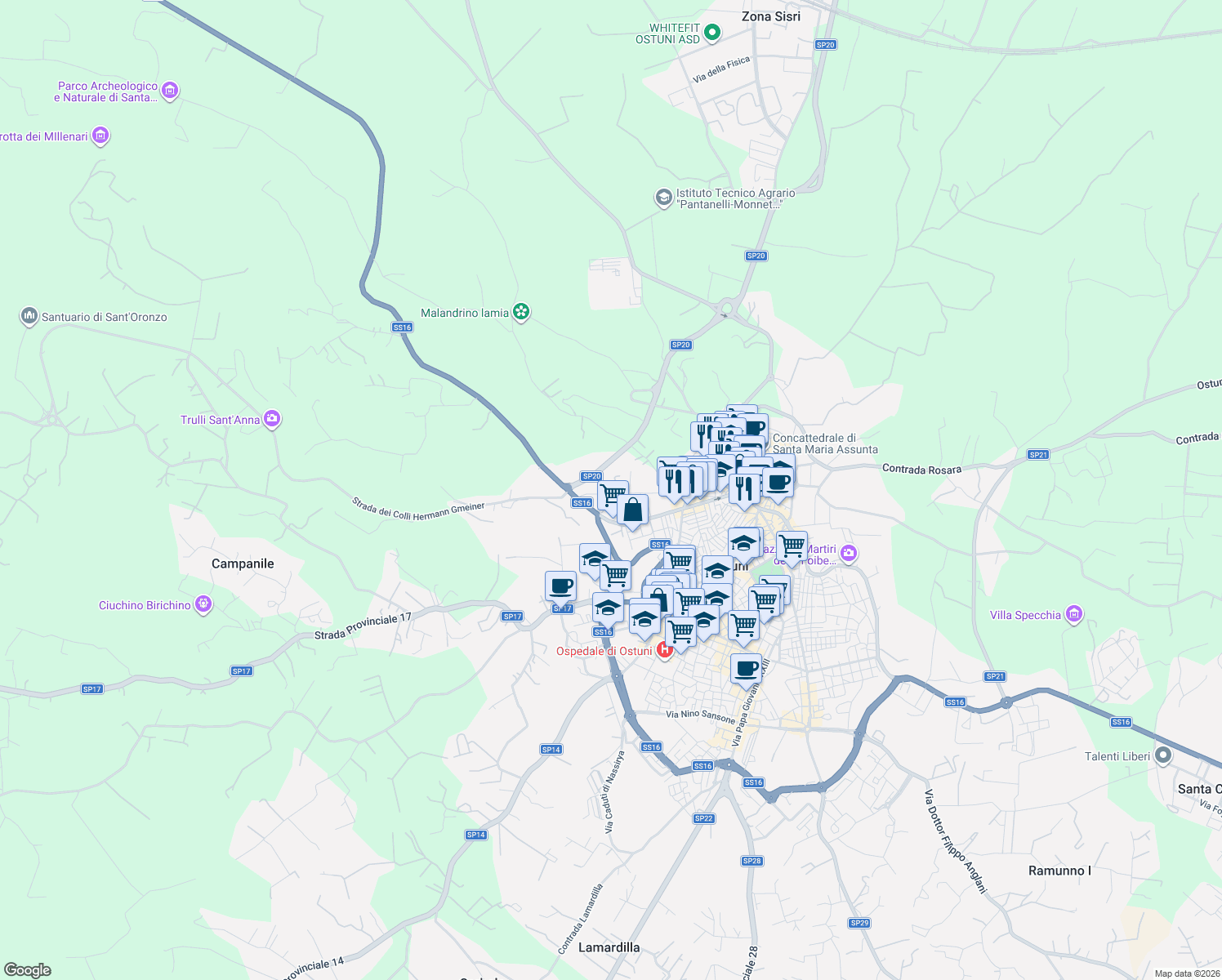 map of restaurants, bars, coffee shops, grocery stores, and more near 28 Via Antonio Specchia in Ostuni