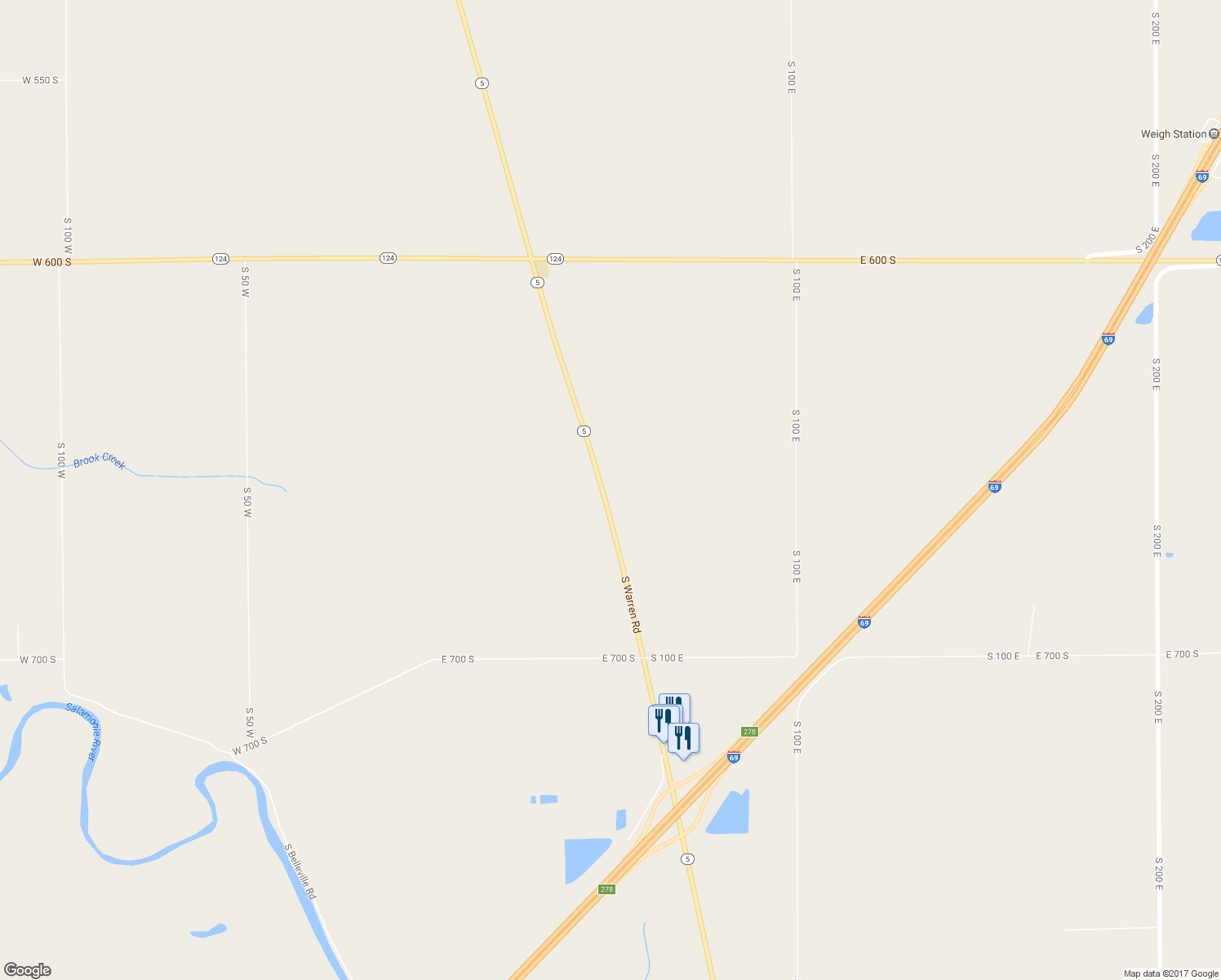 map of restaurants, bars, coffee shops, grocery stores, and more near 6643 South Warren Road in Warren