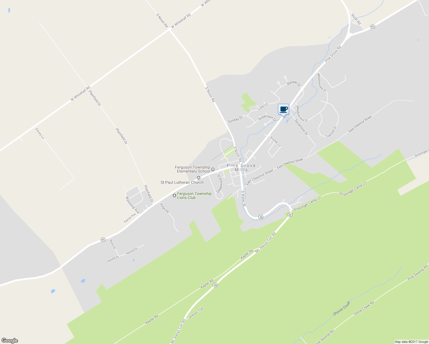 map of restaurants, bars, coffee shops, grocery stores, and more near 215 West Pine Grove Road in Pine Grove Mills
