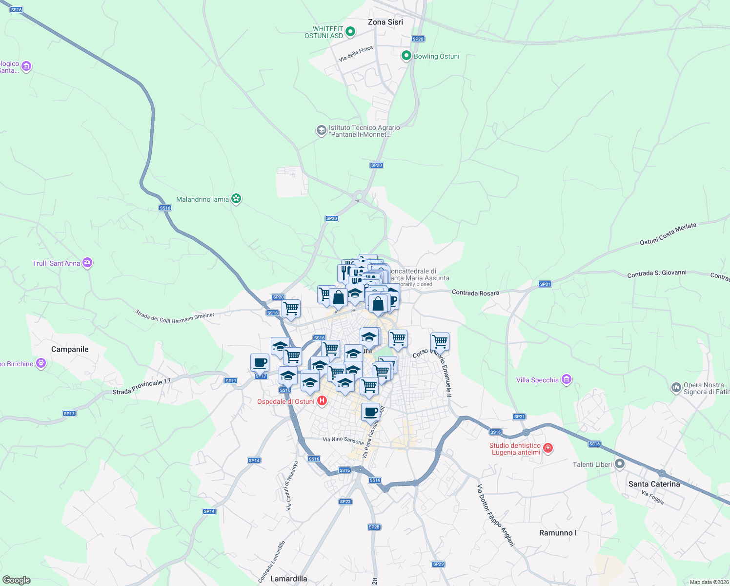 map of restaurants, bars, coffee shops, grocery stores, and more near in Ostuni