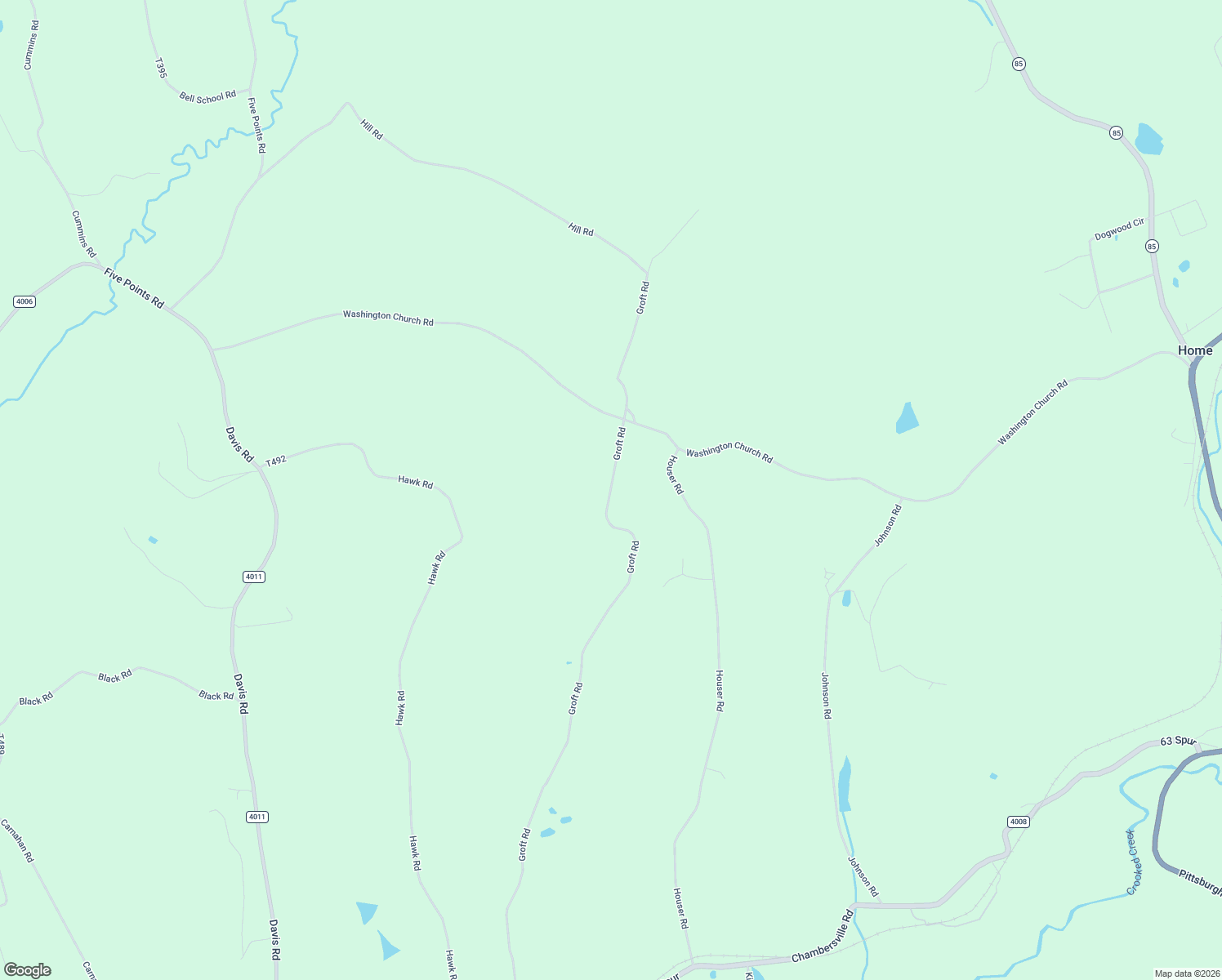 map of restaurants, bars, coffee shops, grocery stores, and more near 3862 Groft Road in Home